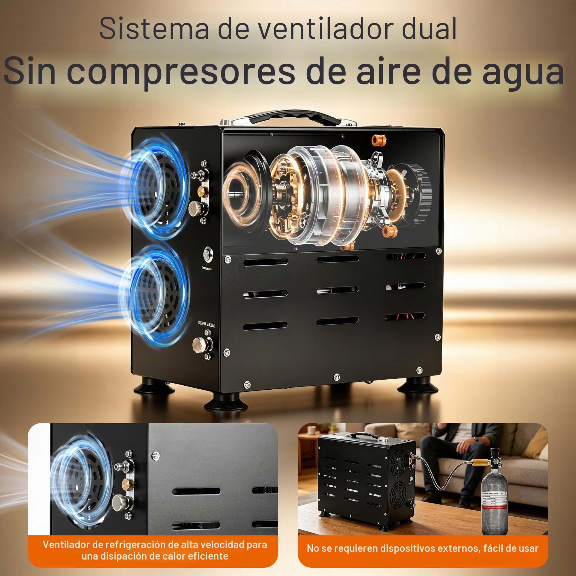 TUXING Compresor de Aire PCP, 4500 PSI/30 MPa Compresor Portátil de Rifle de Aire PCP de Doble Cilindro de 800 W, Parada Automática | Bomba Compresora con Sistema de Refrigeración por Ventilador