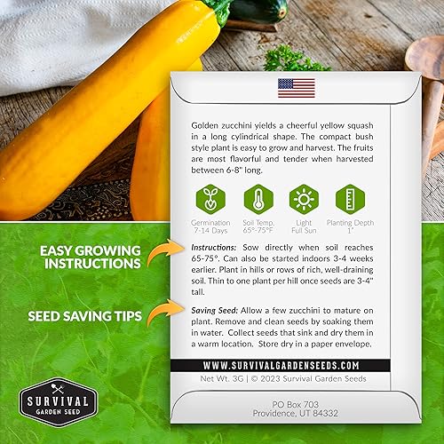 Miniatura 3 de Survival Garden Seeds - Semillas de calabacín dorado para plantar - 2 paquetes con instrucciones para plantar y cultivar verduras de calabacín