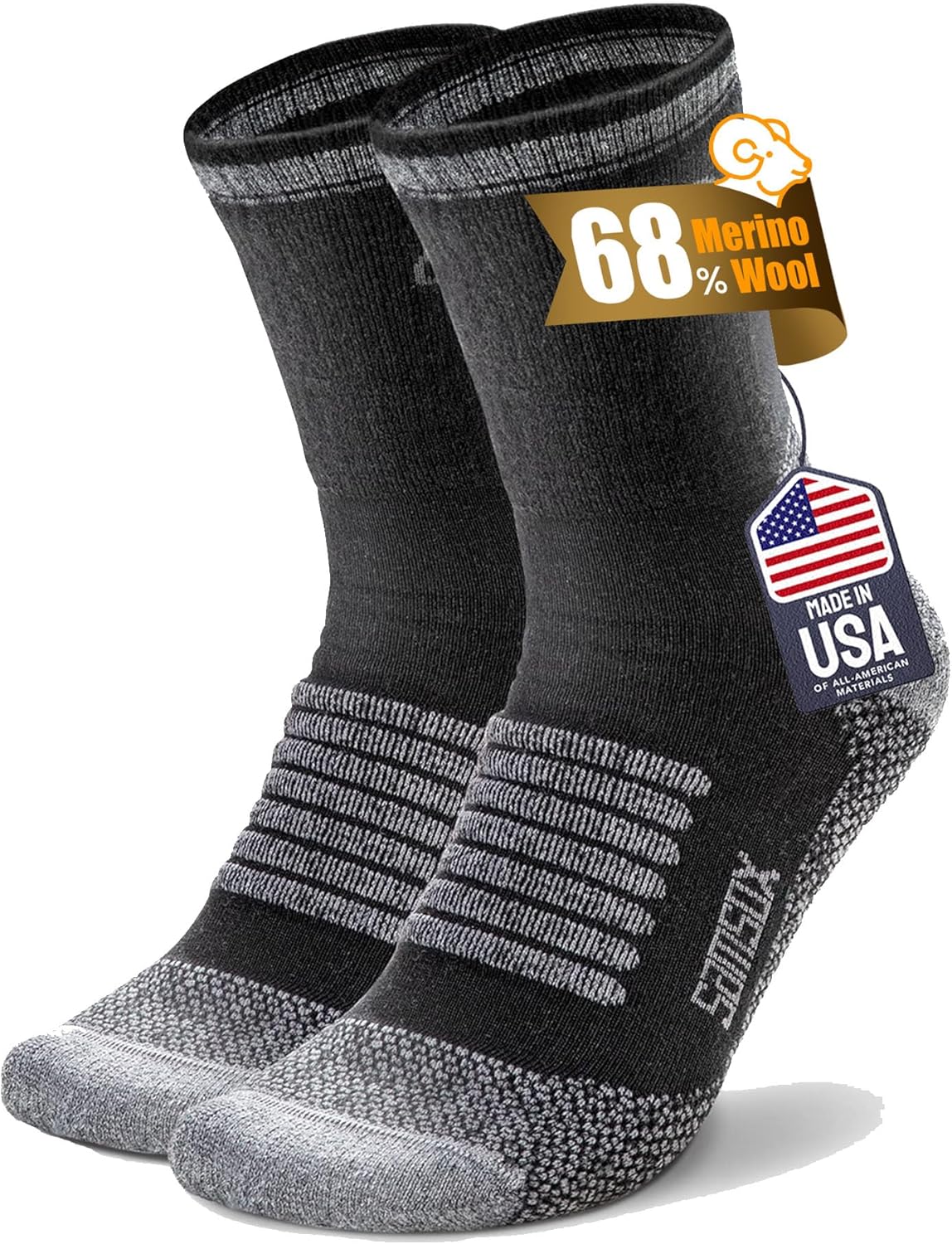 SAMSOX Merino Wool Hiking Socks, Made in USA - 68% Merino Wool & Moisture Wicking, Lightweight 3/4 Crew Socks for Men & Women