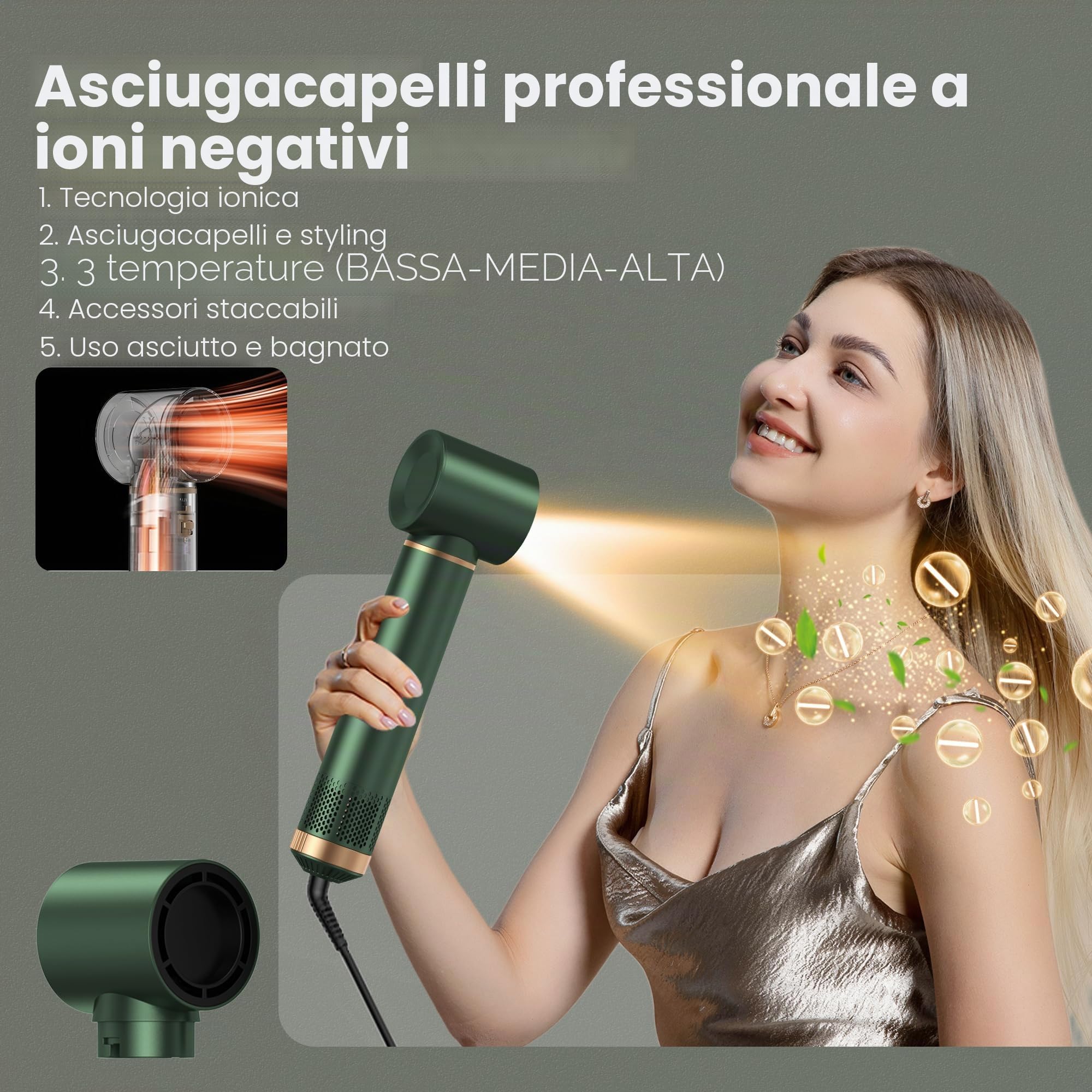 Asciugacapelli 5 in 1 Hair Styler, Air Styler Phone 5 in 1 Multifunzione Phon Capelli,Spazzola Asciugacapelli Per Dare Volume Ai Capelli, Lisciare, Arricciare, Ioni Air Curler Brush,Strumenti Capelli