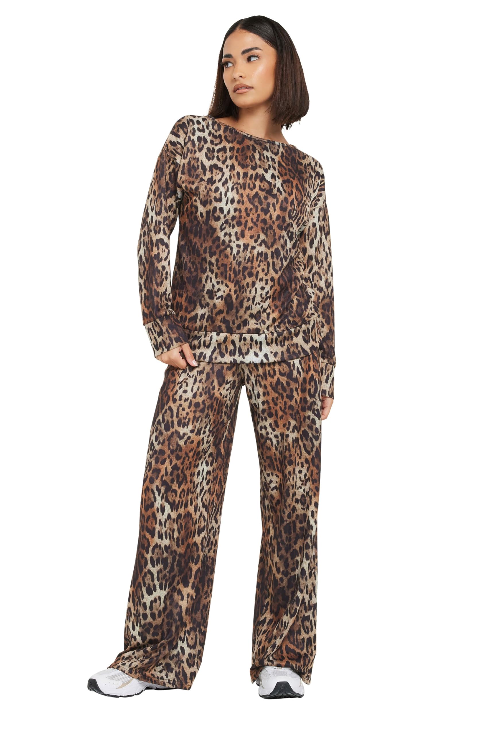 PixieGirl Petite Brown Soft Touch Leopard Print Trousers Petite