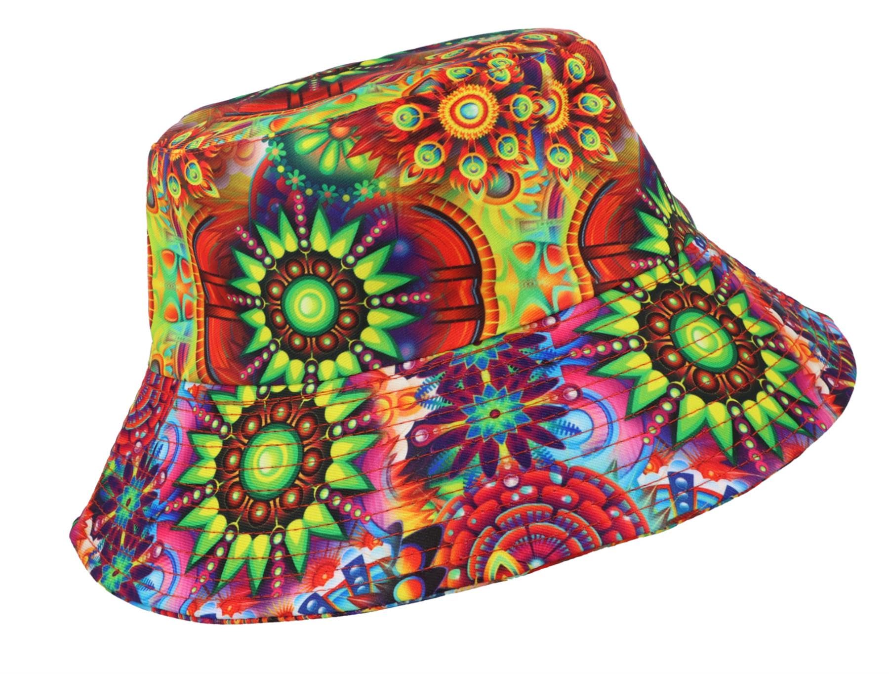 The Dragons Den Adults 1960s Hippie Bucket Hat & Glasses Psychedelic Festival Fancy Dress Costume Accessory - Image 3
