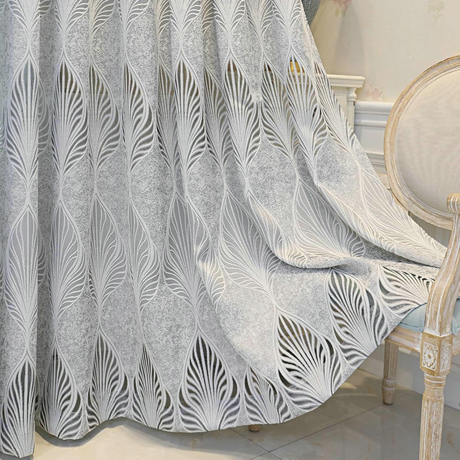 Vorhänge Durchsichtig Fenster, Vorhänge Einfach Blättermuster Vorhänge Wohnzimmer 2er Set H 115 x B 132 cm, Grau