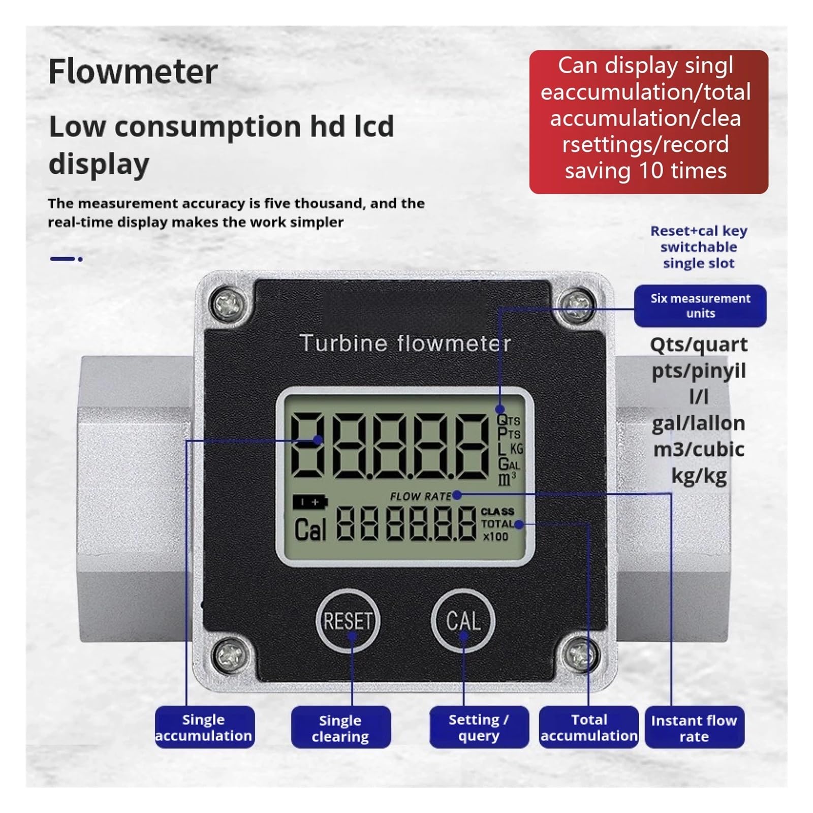 Caudalímetro, Medidor de flujo turbina digital acero inoxidable 1,5 2 pulgadas, medidor agua y urea electrónico con pantalla LCD totalizador(2 inch Al Alloy)