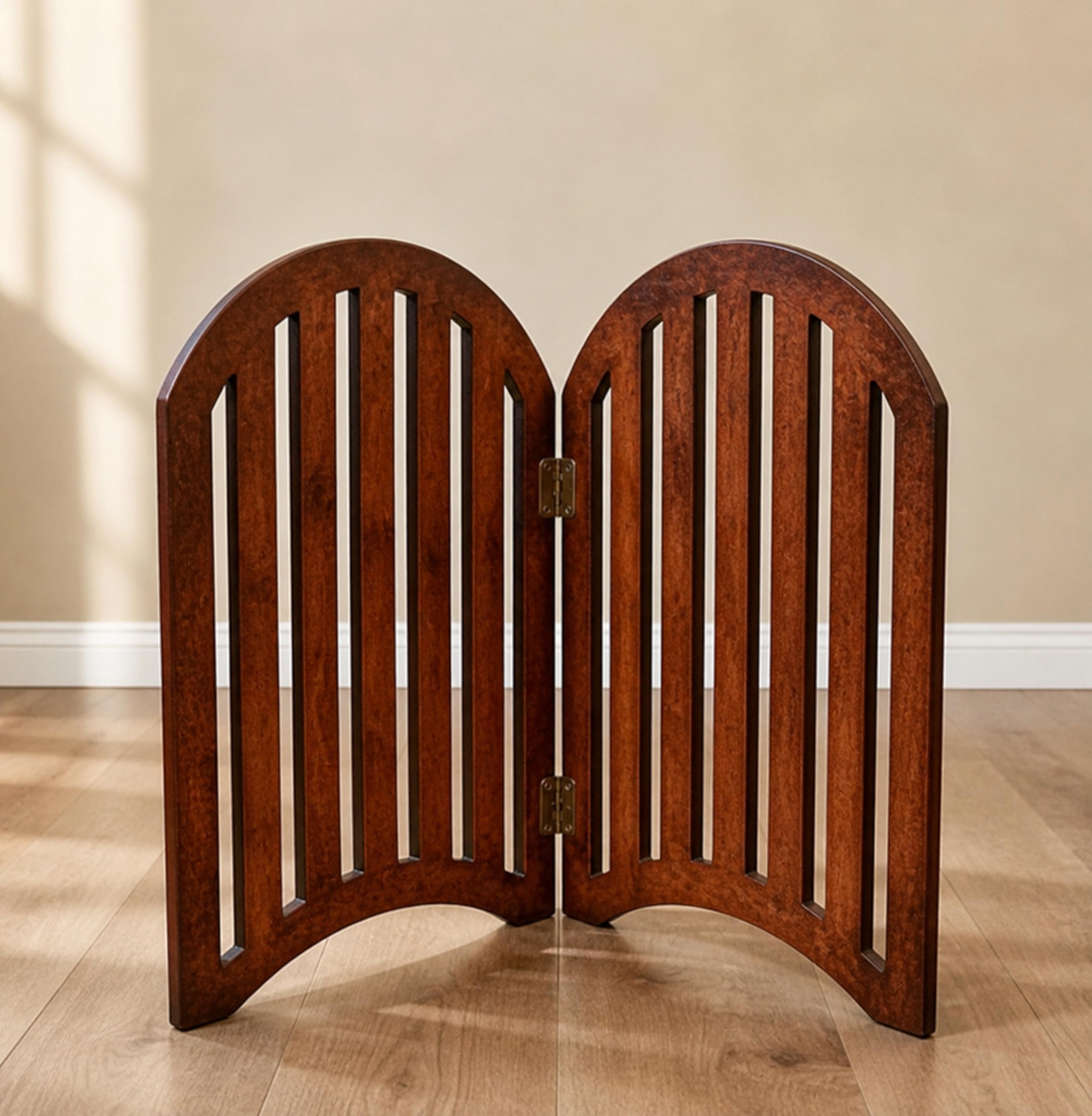 Wooden Freestanding Foldable Dog, Cat, and Baby Safety Partition | Indoor, Outdoor Pets Puppy Safety Fence for Stairs, Bedroom, Main Gate, Kitchen, or Other Hazardous Areas (Brown, 2 Panel D1)-image-11