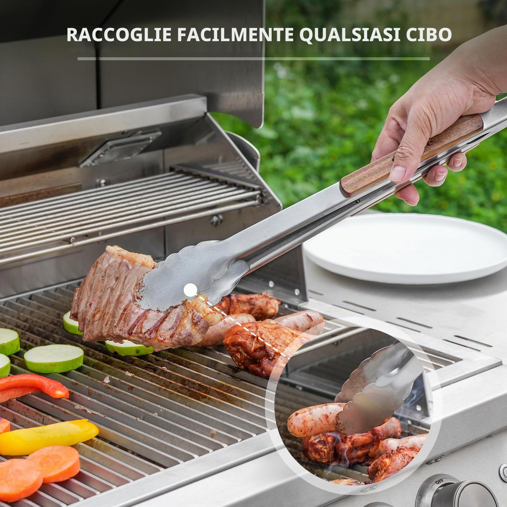 onlyfire Set di Attrezzi per Il Barbecue da 5 Pezzi, Spatola per Piastra Forata, Pinze da Cucina, Forchetta per Grill e 2 Pezzi Sollevatore per Griglia, Utensili per Grigliate e Cucina All'aperto
