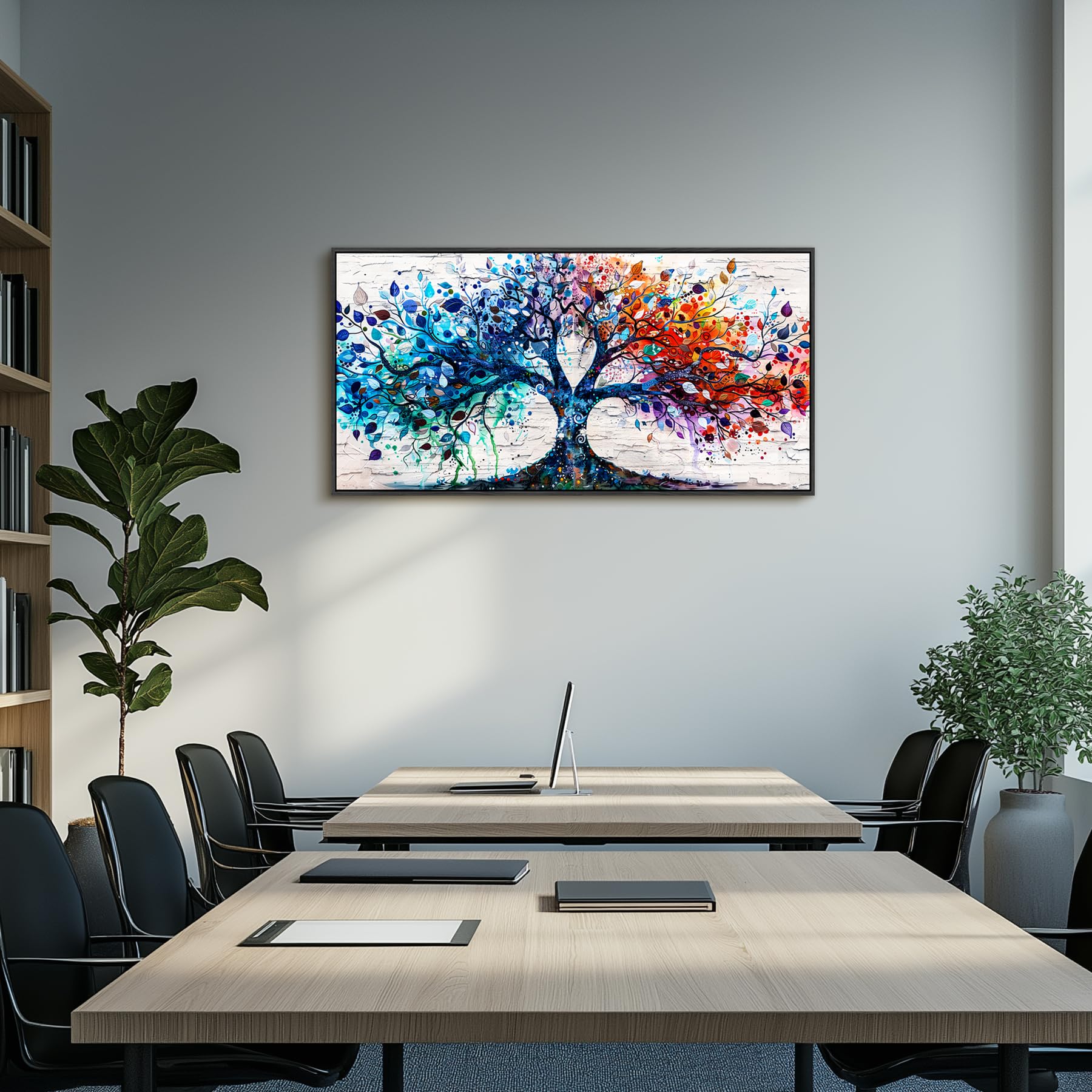 hyidecorart Bunter Baum des Lebens Bilder mit Rahmen Wohnzimmer 60x120 cm | Exquisites Motiv, HD-Druck, Einfach Aufzuhängen, Große Formate, Flexible Raumdeko, Schöne Wandkunst, Geschenk, Leinwandbilder