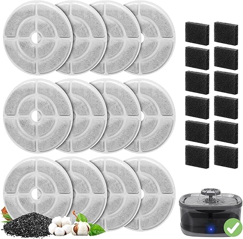 Paquete de 12 filtros de repuesto para fuente de perro de 2.5 galones9.5 litros, filtros de fuente de agua para gatos más grandes de 7.1 in, filtro