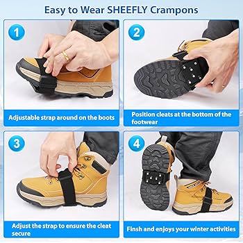 SHEEFLY Ice Grips For Shoes And Boots,Upgraded Non Slip Gripper Spikes Ice Traction Cleat,Ice & Snow Grips Crampons With 12 Steel Studs For Women Men Perfect For Ice Fishing Hiking Walking Climbing - Online Marketplace