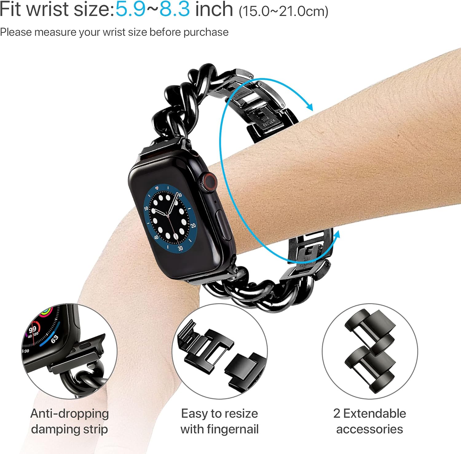 Compatible With Apple Watch Band 38mm 40mm 41mm 42mm 44mm 45mm 49mm, Gold Cowboy Chain Stainless Steel Metal Wristband Women Men Replacement for iWatch SE Series Ultra/9/8/7/6/5/4/3/2/1 - Image 3