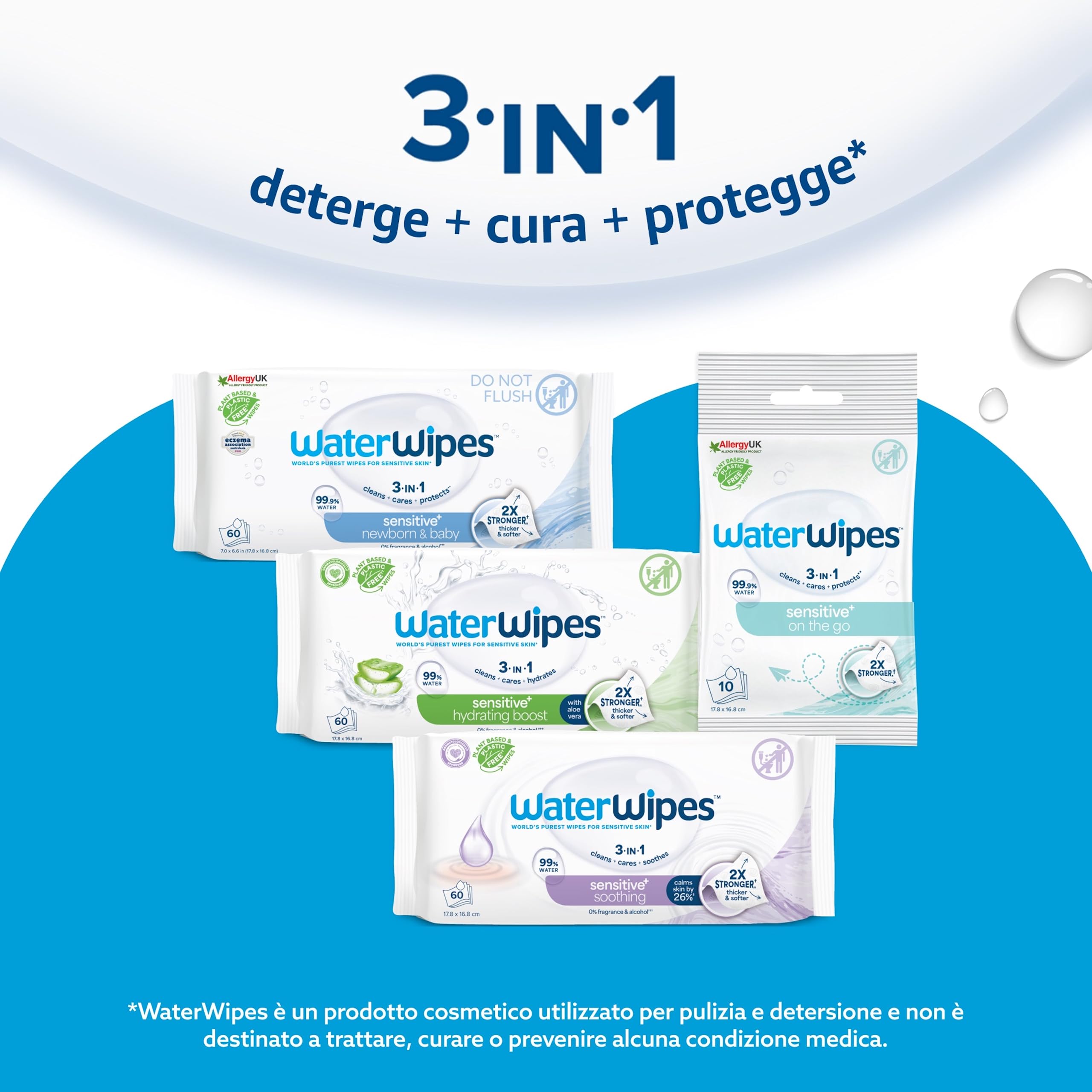 WaterWipes Sensitive+ Hydrating Boost Wipes, 720 Pezzi (12 Confezioni), 99% Acqua con Aloe Vera, Deterge, Cura, Idrata, Senza Profumo, la confezione può variare
