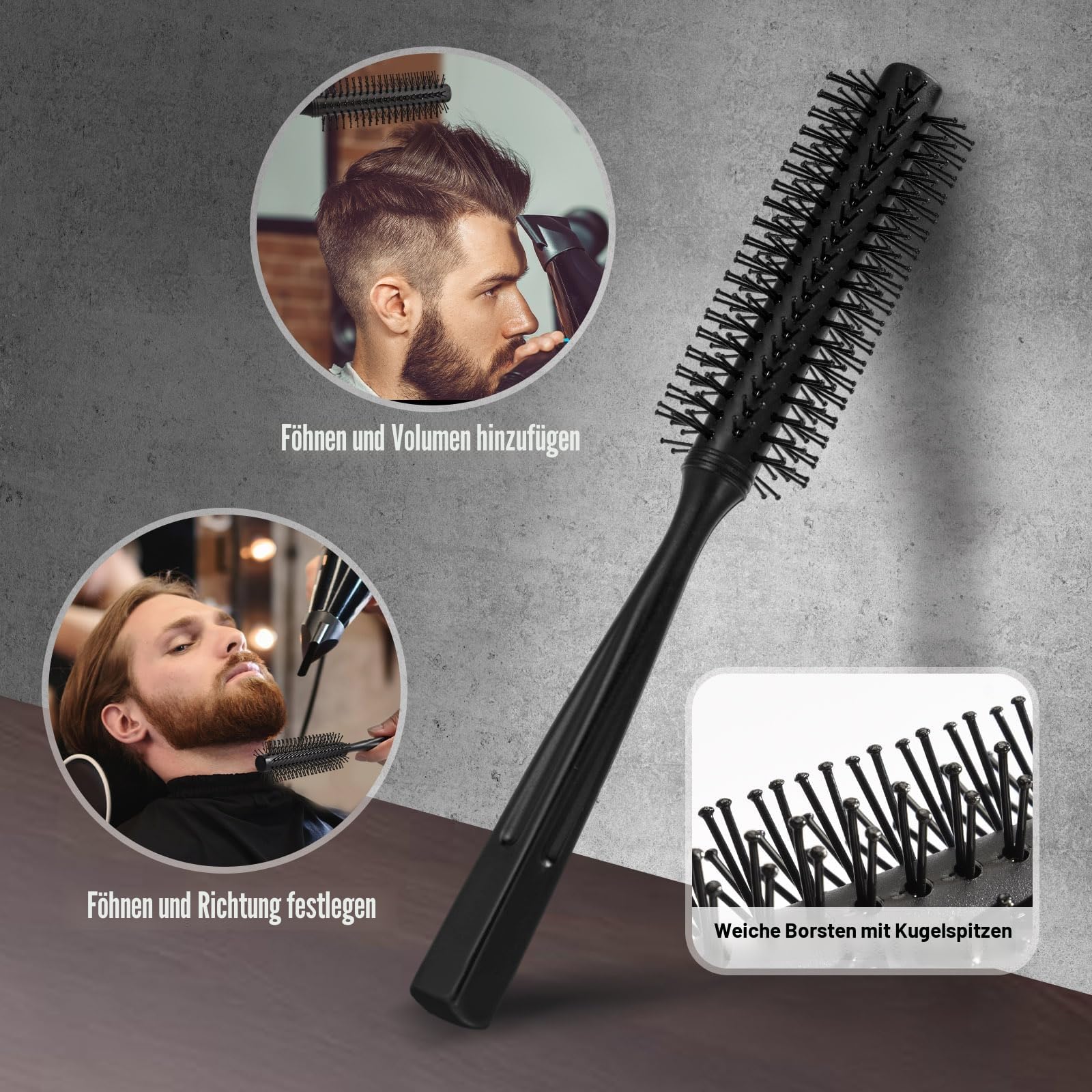 Haarbürste Kamm Männer Styling,Wildschweinborsten Bartbürste Herren,Rundbürste,Lockenkamm,Kamm Grobzinkig,Sleek Bürste,Bartkamm,Friseur Kamm Set