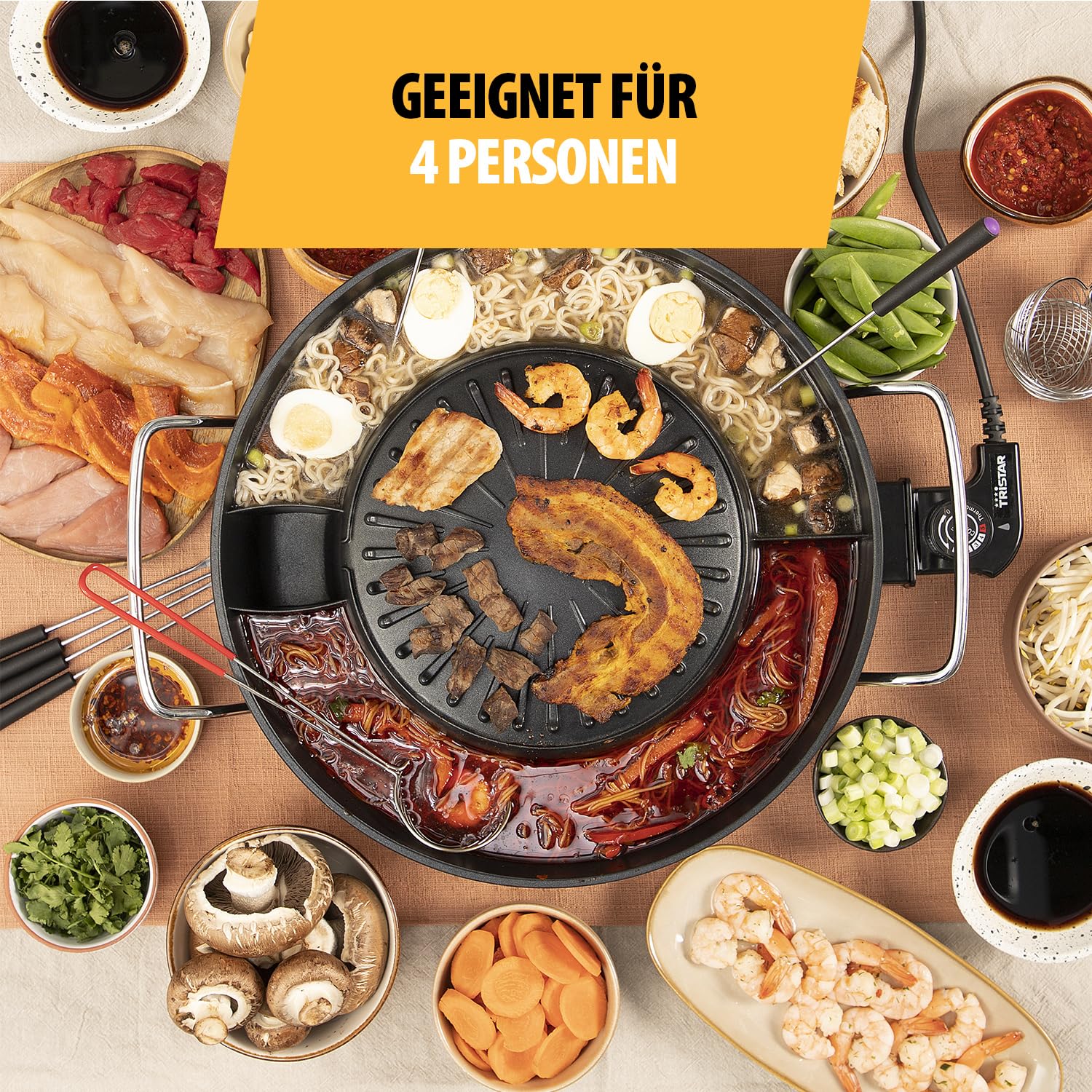 Tristar Koreanischer Grill & Hot Pot – 36 cm ⌀ – 3 L Fassungsvermögen – 4 Personen – 220 °C – Schwarz