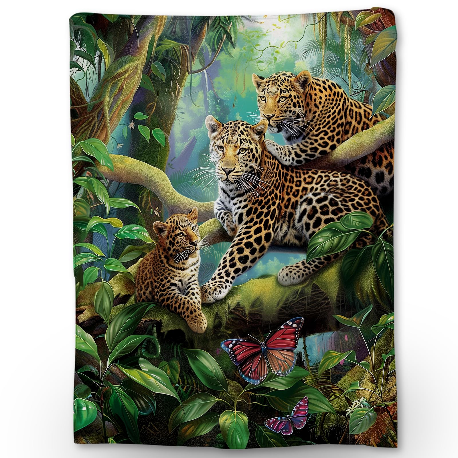 Ti Caldi Leopard in Dense Forest Blanket, Soft Warm Lightweight Cheetah Flannel Throw Blanket for Couch, Bed, Travel & Outdoor, Cozy Fluffy Fuzzy