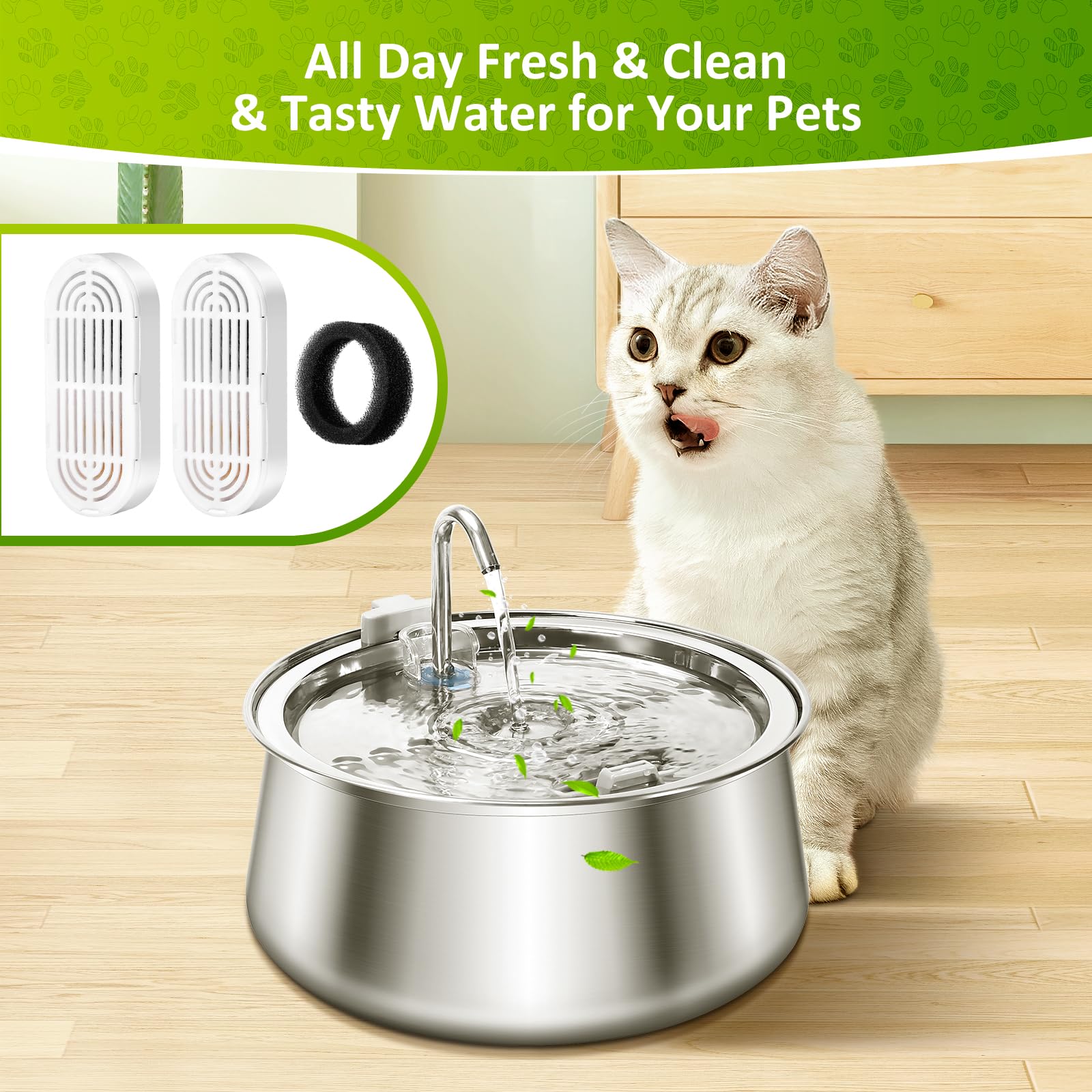 Paquete de 6 filtros de repuesto y esponjas de prefiltro para fuente automática de agua para mascotas de 138 onzas/4 L, filtro de fuente de agua para gatos, filtro de fuente de agua para gatos y