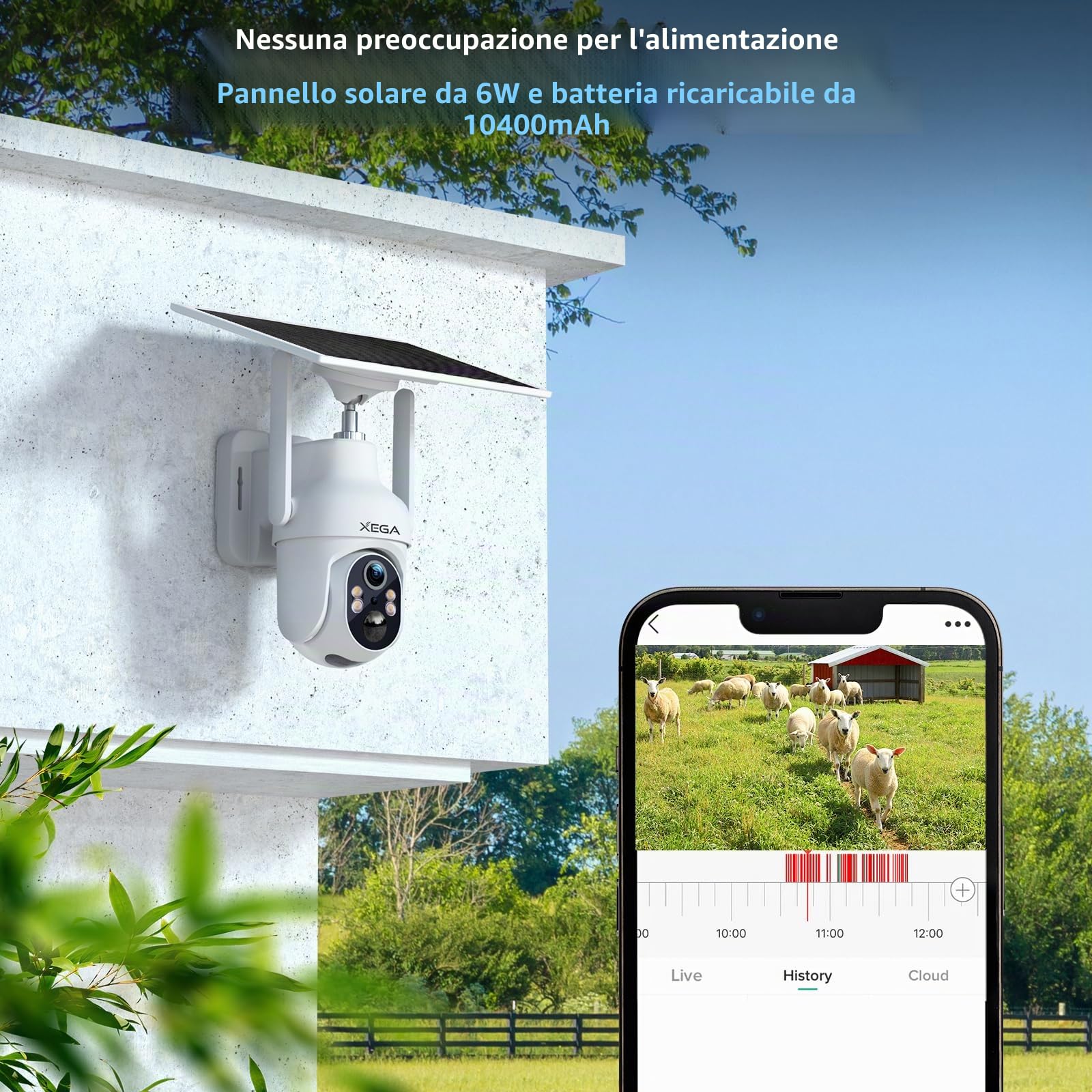 Xega 4G LTE Telecamera SIM Esterno con Pannello Solare,2K HD PTZ Telecamere