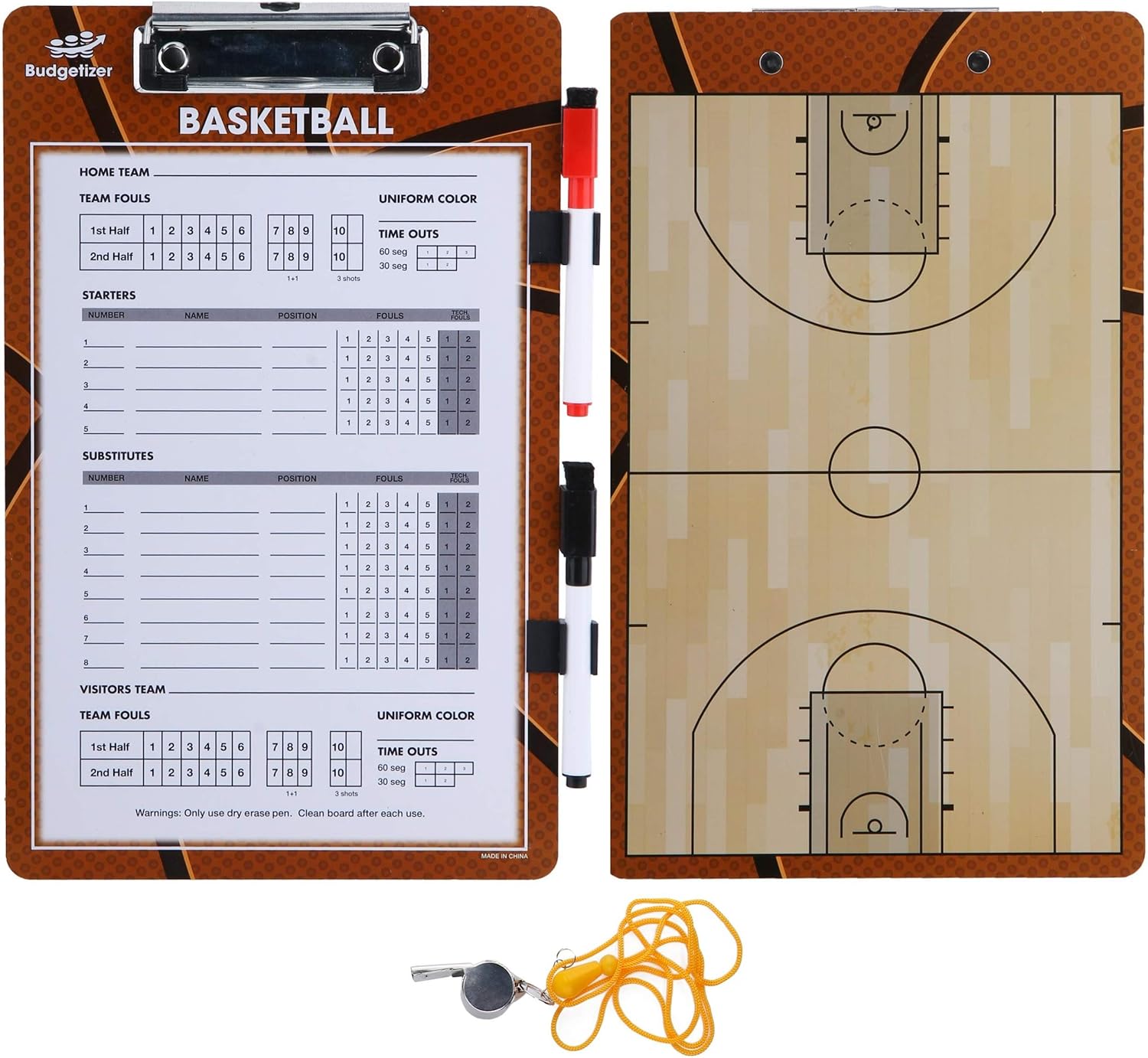Basketball Clipboard Dry Erase for Coach Double Sided Lineup Basketball Whiteboard