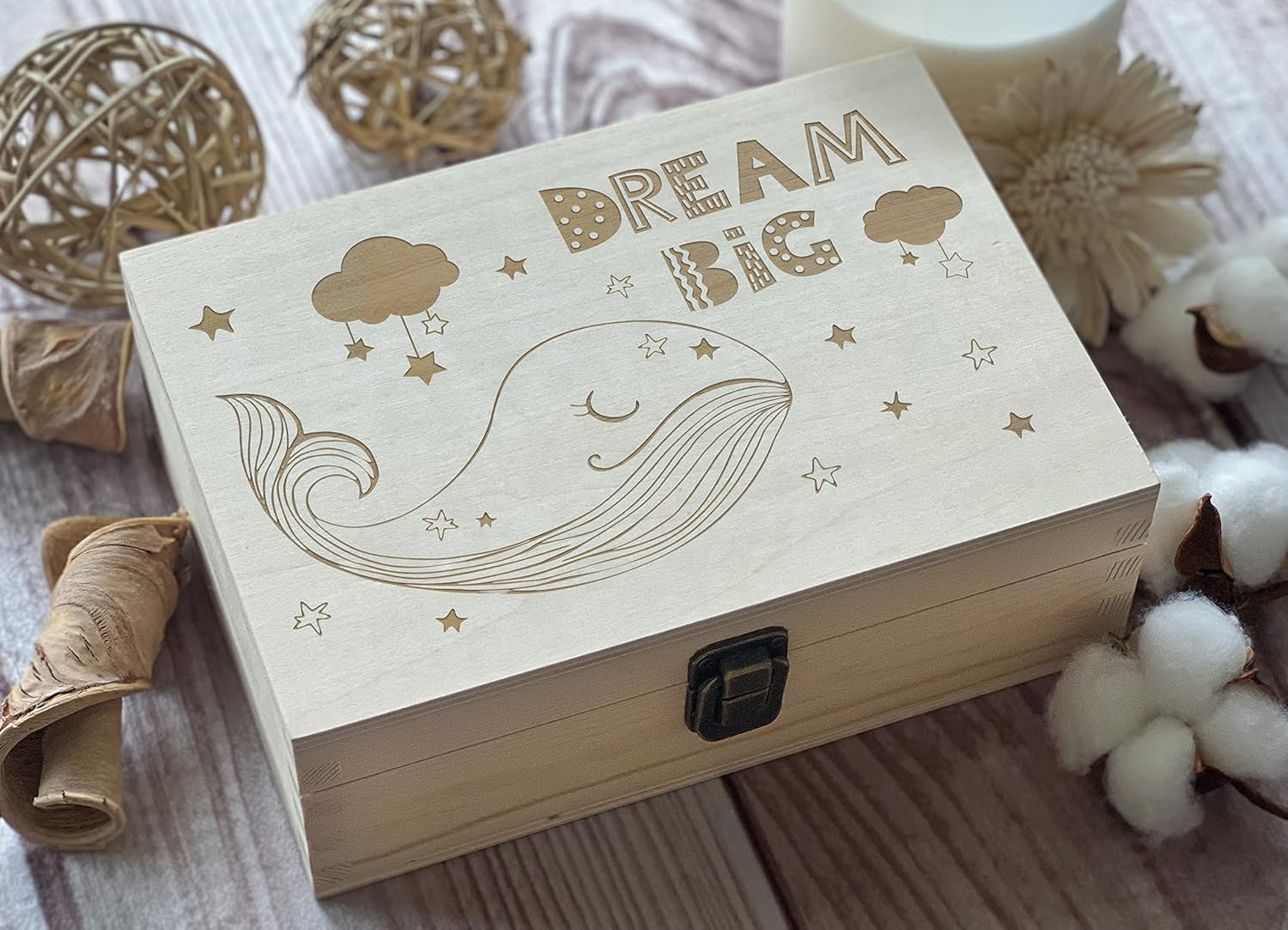 Baby Keepsake Box Dream Big Box Treasure Box for Kids Baby 1st Birthday Gift Memory Box Boys Keepsake Box 8.5 in x 6 in x 3 in Natural Color