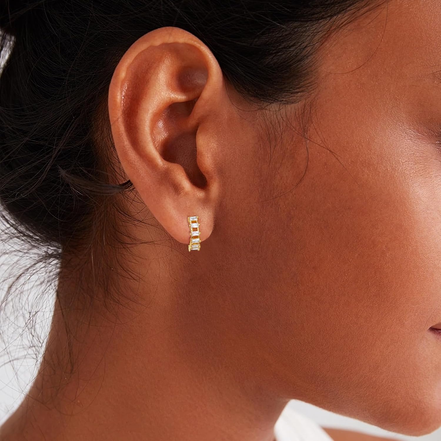 Gacimy Small Gold Huggie Hoop Earrings for Women 14K Real Gold Plated with Cubic Zirconia - Image 5