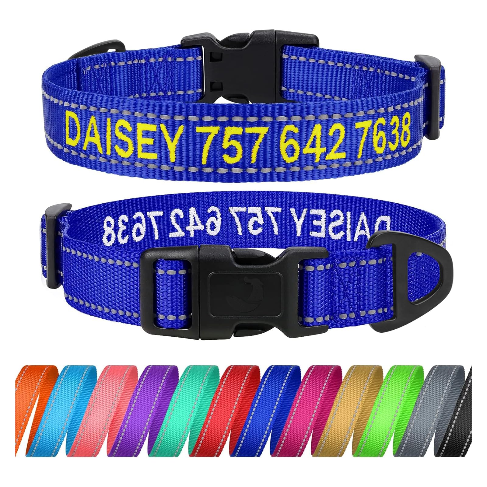 TagME Personalized Dog Collar with Name, Embroidered Custom Dog Collars with Pet Name and Phone Number for Small Dogs, Navy Blue