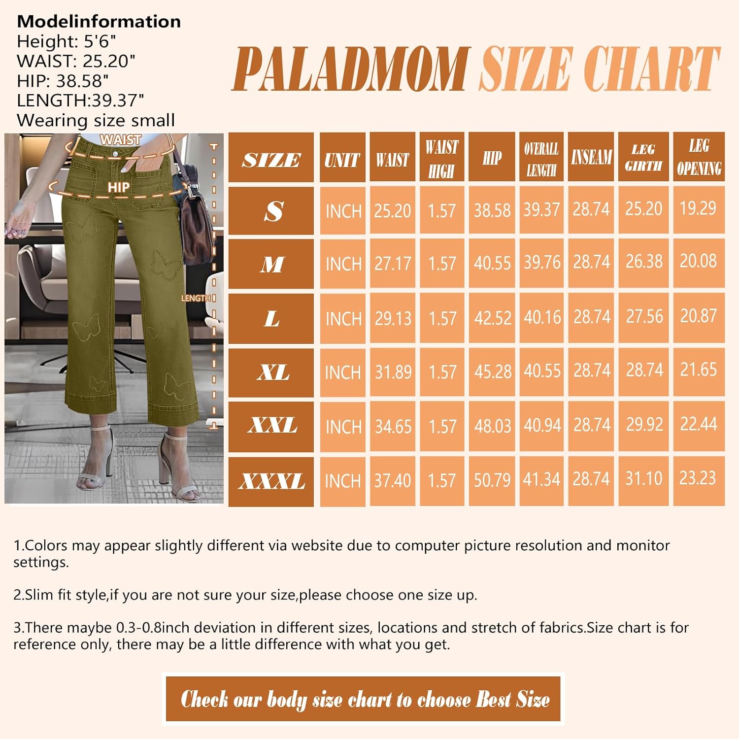 Women's Cropped Wide Leg Jeans Butterfly Elastic High Waisted Baggy Flared Jeans Trendy Stretchy Denim Pants - Image 4