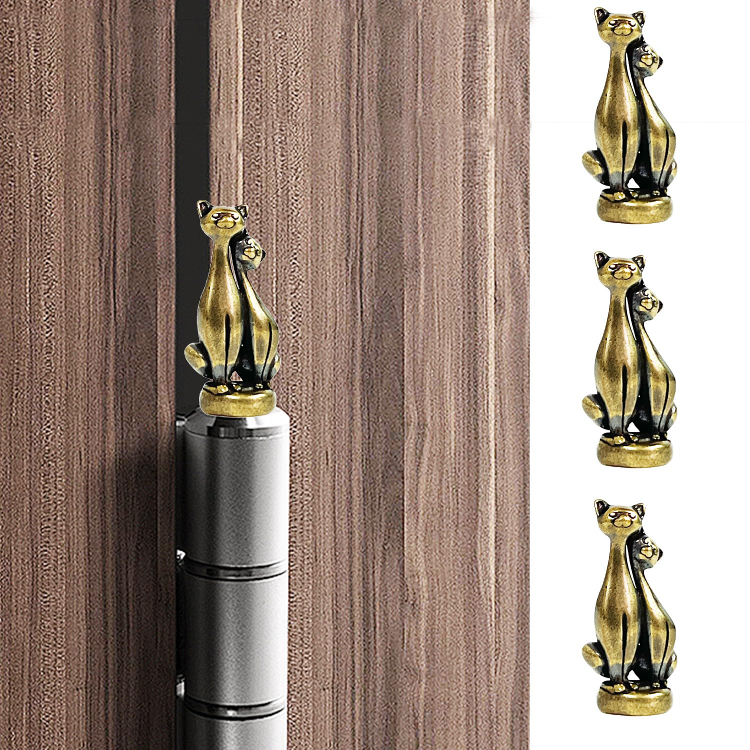 Tête de charnière en laiton lot de 3 décorations chats aimantées style vintage pour porte