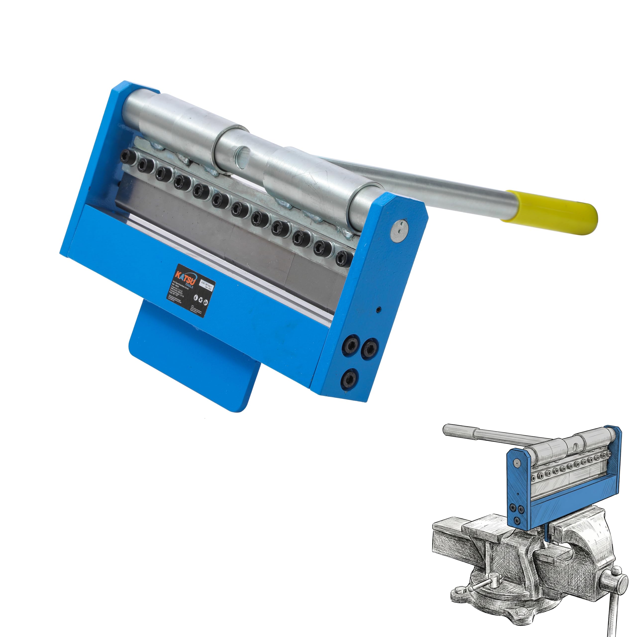 KATSU Tools Prensa manual montada a mano de 300 mm (12 pulgadas), capacidad máxima de flexión de 18 Ga/1,2 mm, acero suave, mini plegadora de chapa metálica, modelo 165125