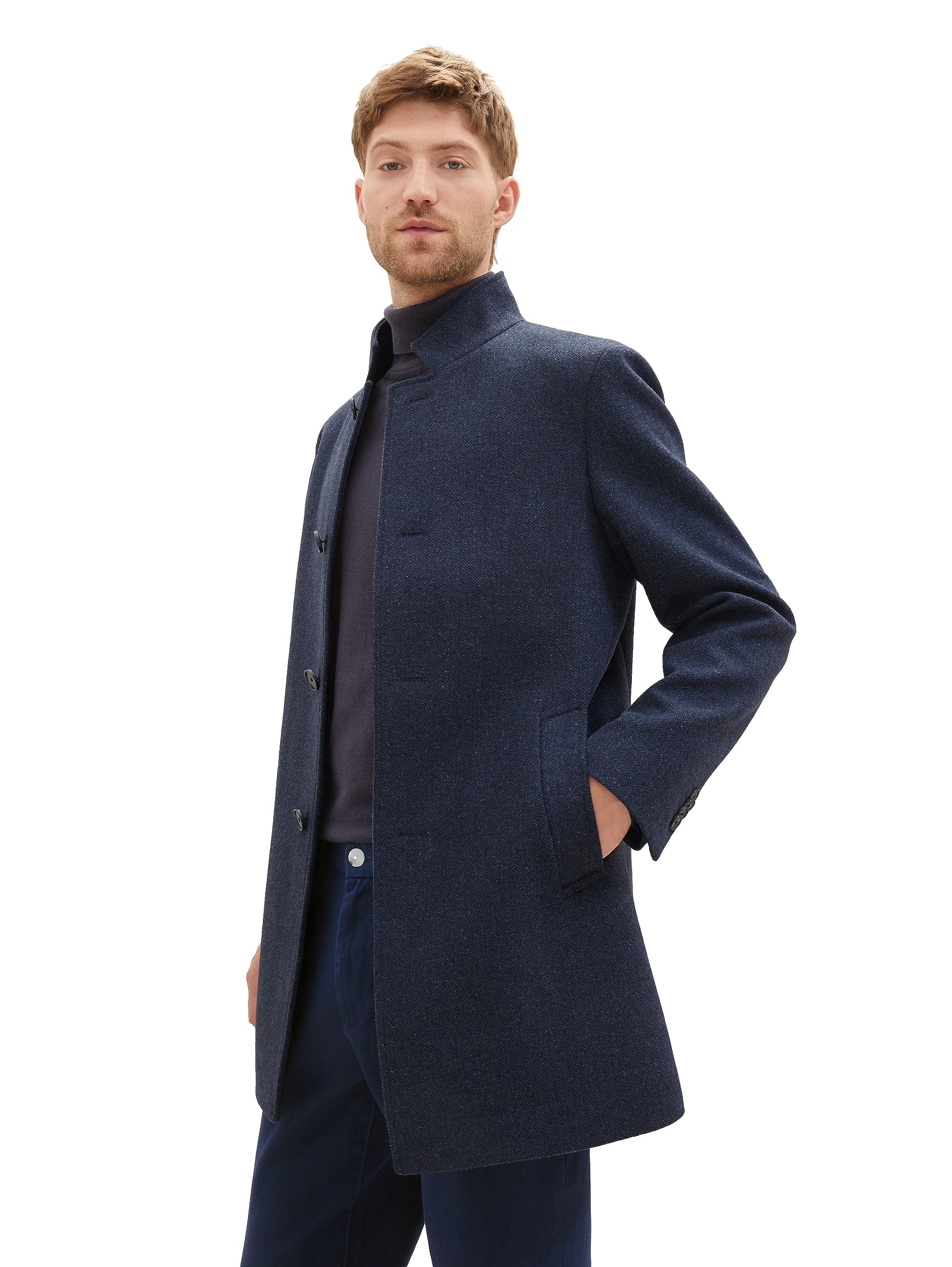 TOM TAILOR 1037407 - Płaszcz wełniany z 3 guzikami ze stójką Mężczyźni