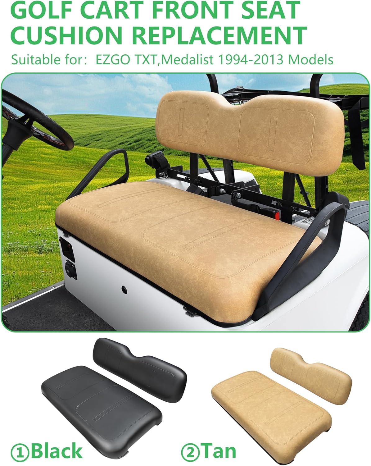 Golf Cart Front Seat Replacement Cushion for EZGO TXT Medalist 1994-2013 Models,Front Seat Back and Seat Bottom Cushion Assembly Kit