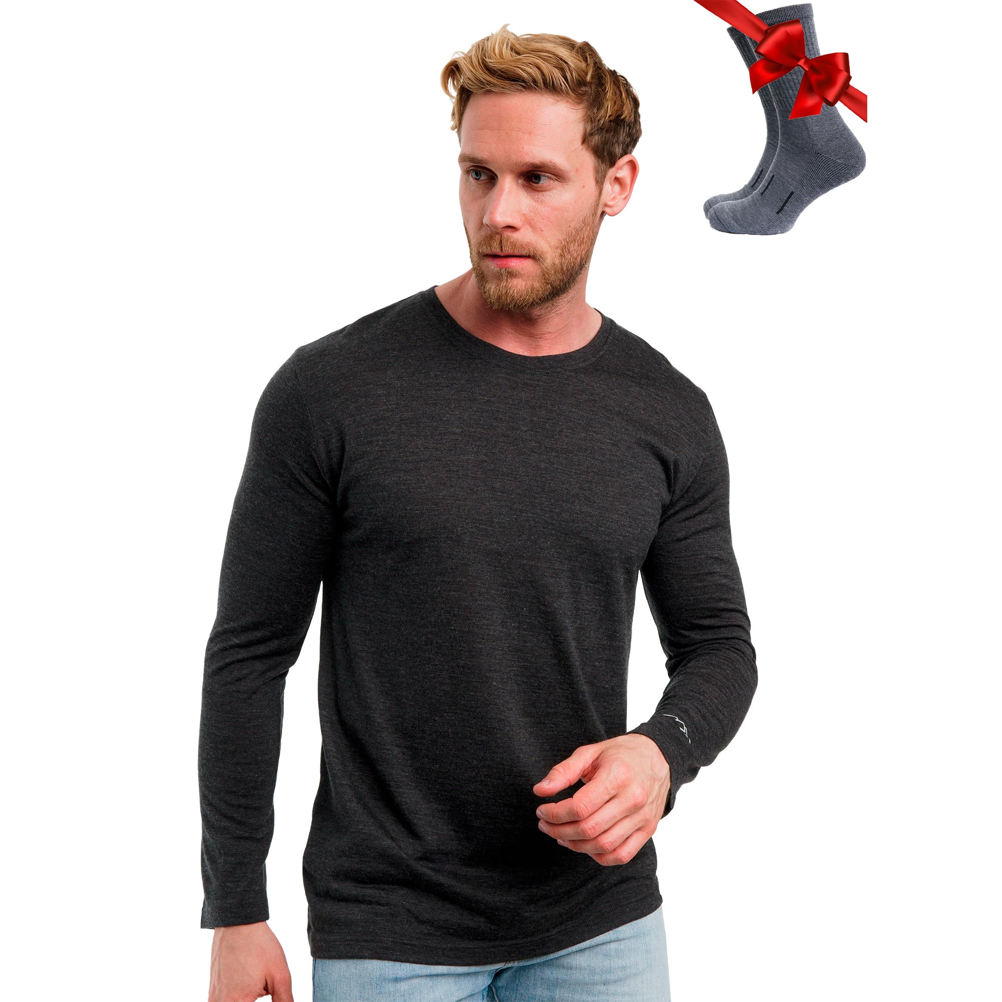 Merino.tech Maglia Termica Lana Merino Uomo - 100% Intimo Termico Lana Merino Uomo Leggero, Medio, Pesante con Calzini