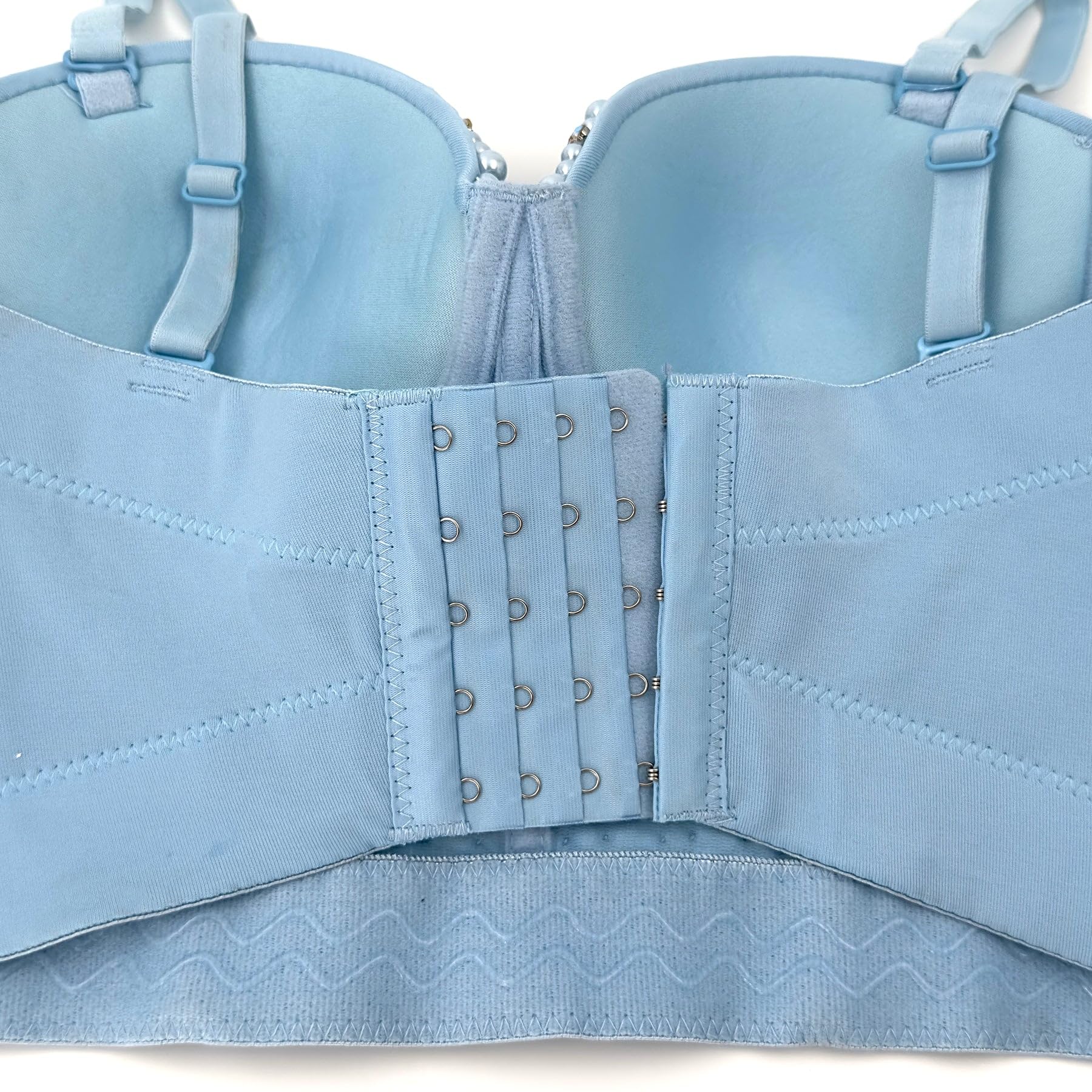 ELLACCI Sexy Bustier mit Perlen und Strasssteinen, bauchfreies Top, Push-Up-Korsett-Top mit abnehmbaren Trägern, Blau