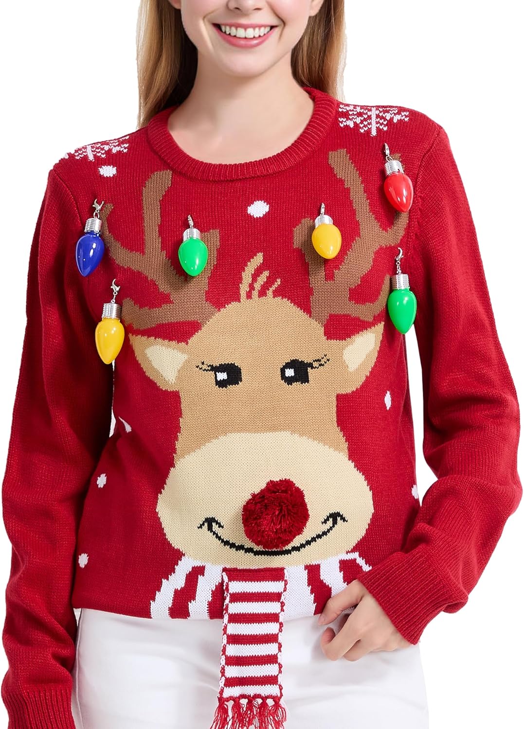 Women's Christmas Reindeer Traditional Knitted Holiday Ugly Sweater Girl Pullover Cardigan