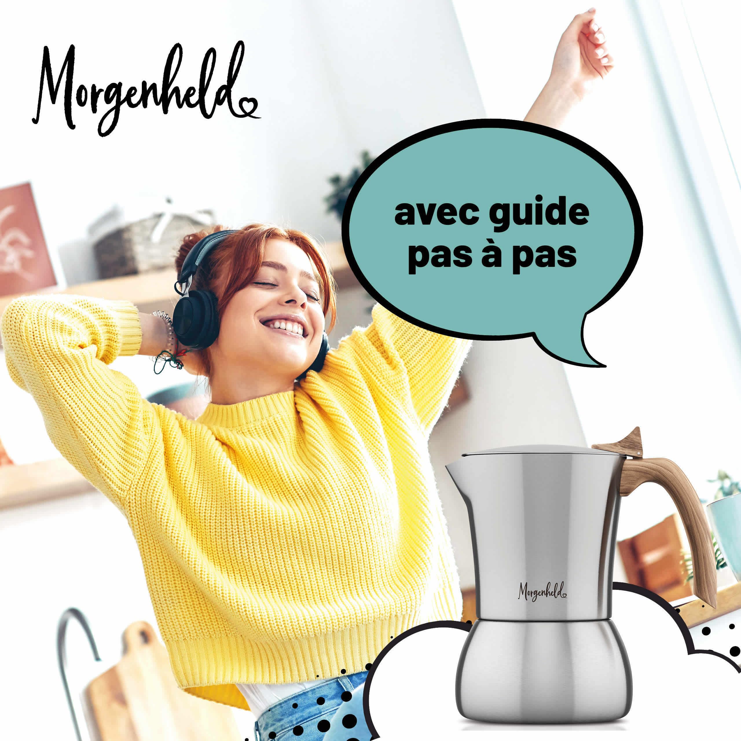 Morgenheld FLOW Cafetière italienne en acier inoxydable 4 tasses (200 ml) – pour induction, gaz, électrique et céramique – sans aluminium, insert amovible lavable au lave-vaisselle