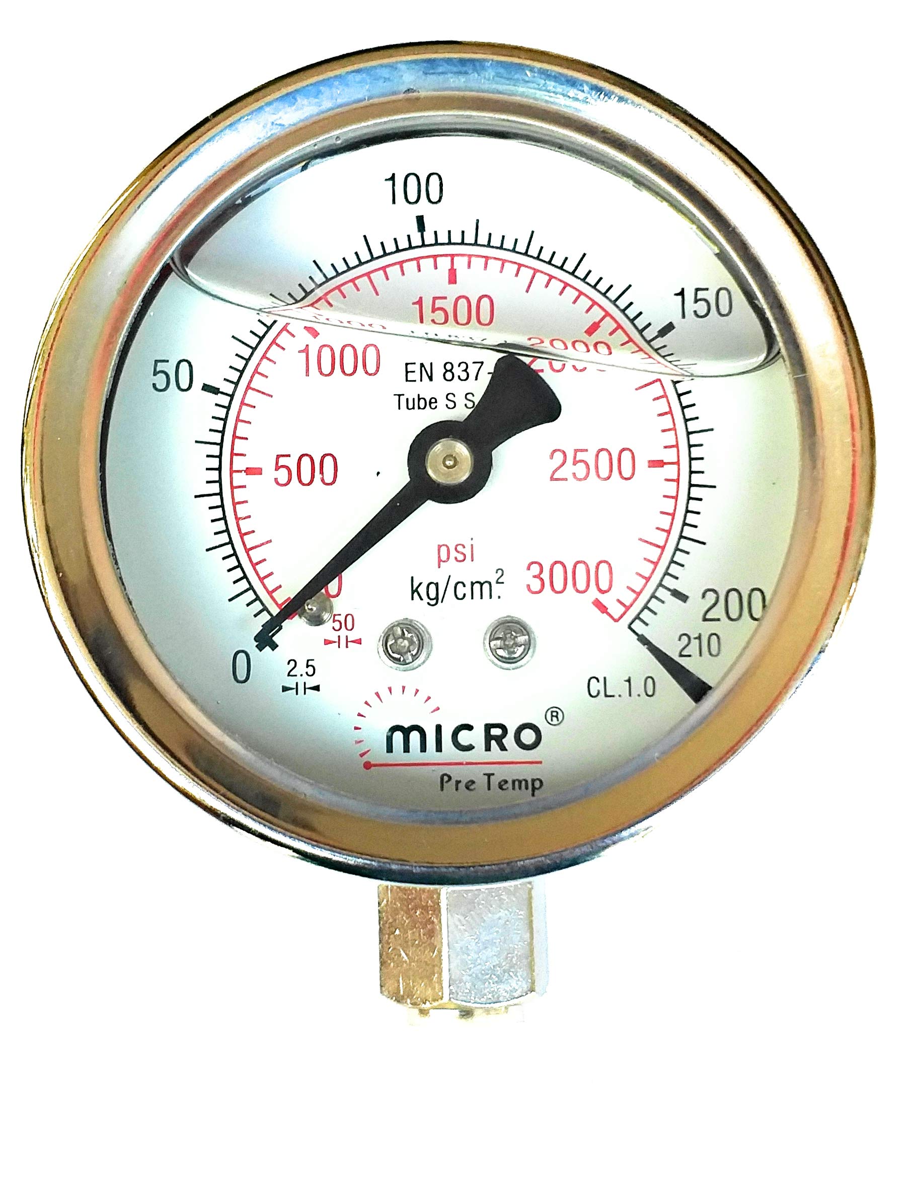 Micro Pressure Gauge 100mm(4" inch) Dial, 0-210 kg/cm2(bar), 3/8"BSP, Bottom connection-image-4