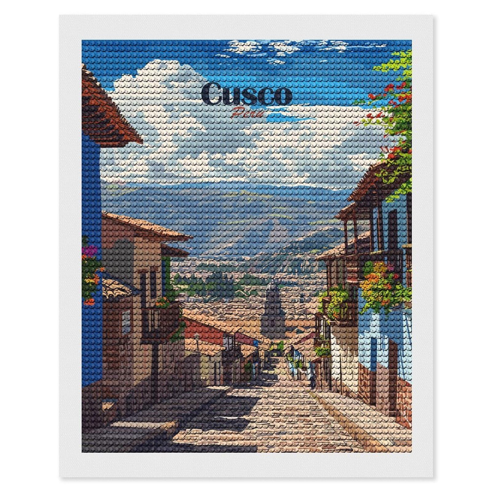 Junmoney Cusco, Peru Travel Full Drill Diamond Painting Kit 16"x20", Mindful Craft Activity, Bedroom Decor, for Adults, Gift Idea