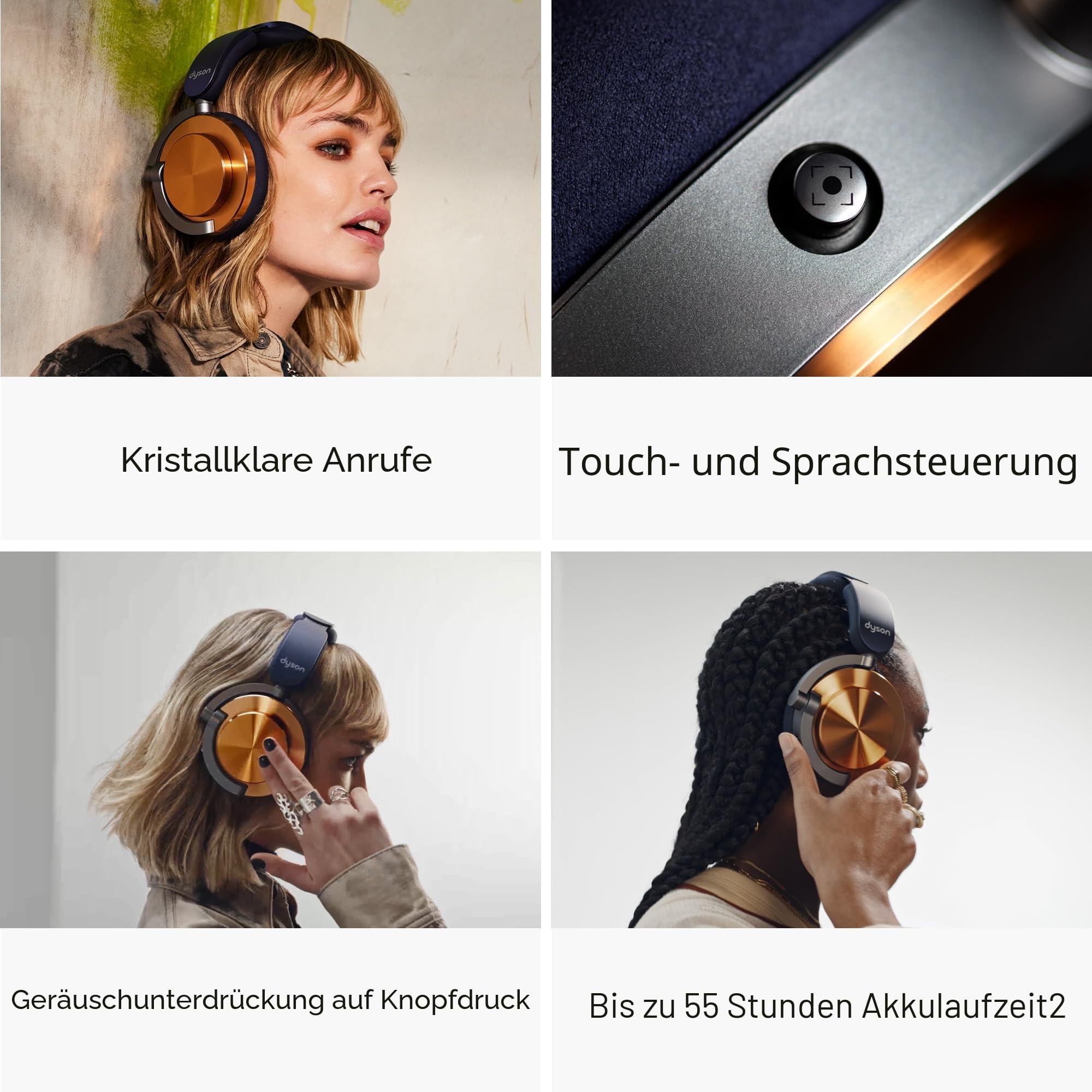 Dyson OnTrac™ kabelloser Kopfhörer mit aktiver Geräuschunterdrückung und bis zu 55 Stunden Akkulaufzeit - Nachtblau/Kupfer