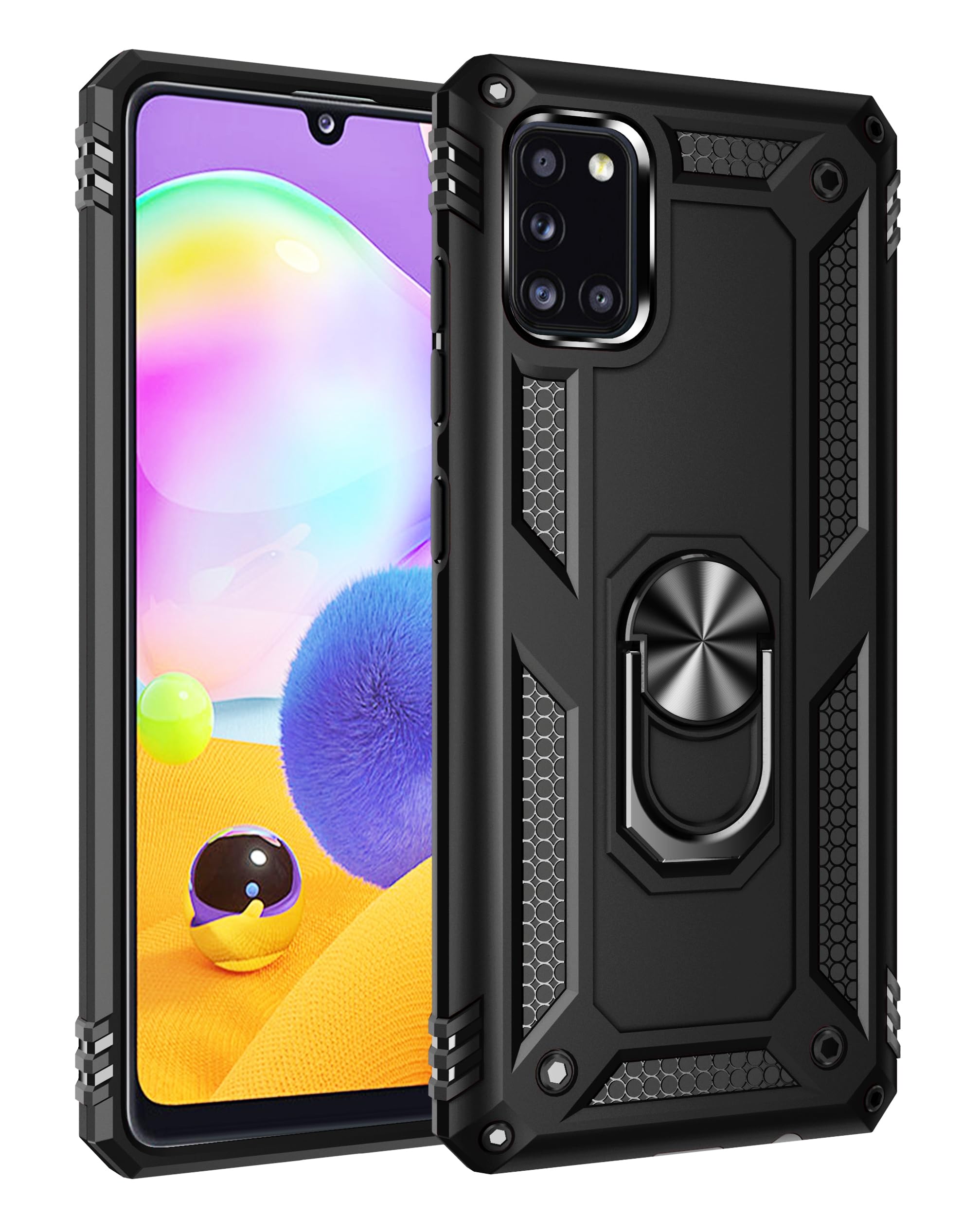 SORAKA Case for Samsung Galaxy A31 with 360 Degree Rotation Ring Holder Soft TPU Slim Fit Case Samsung Galaxy A31 Case with Metal Plate for Magnetic Car Phone Holder Black