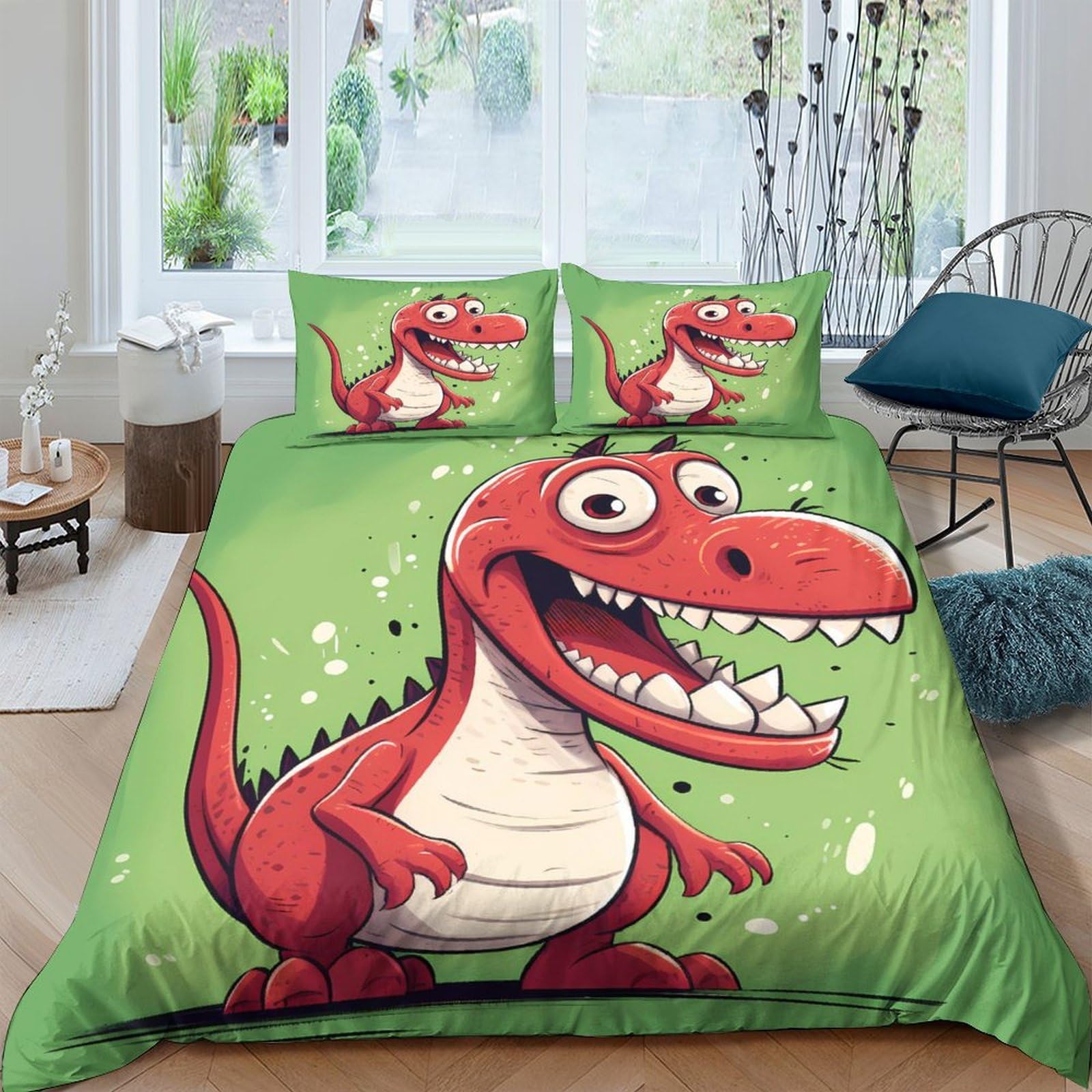 Ctjqhvkz Style-5 3D Printed Cartoon Dinosaur Fitted Sheet Microfiber Soft Red T-Rex Bed Cover For Bedroom Dorm Mattress Protection Decor Single（135X200cm）