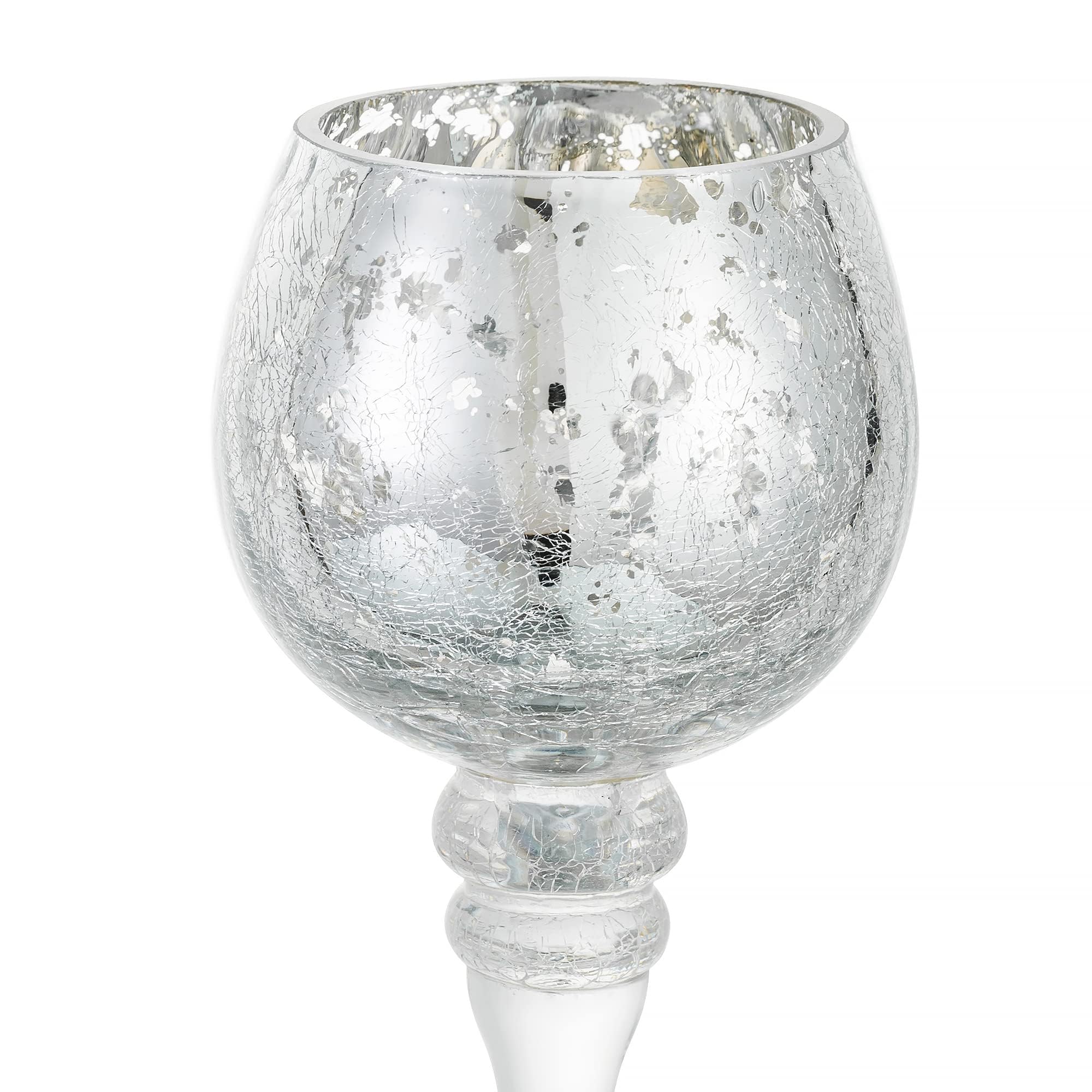 Romadedi Kerzenständer Glas Silber, 3er Set 23.5/25.5/31.5cm | Quecksilberglas für Teelichter und Votivkerzen, Hohe Windlichter für Tisch Wohnzimmer und Hochzeit