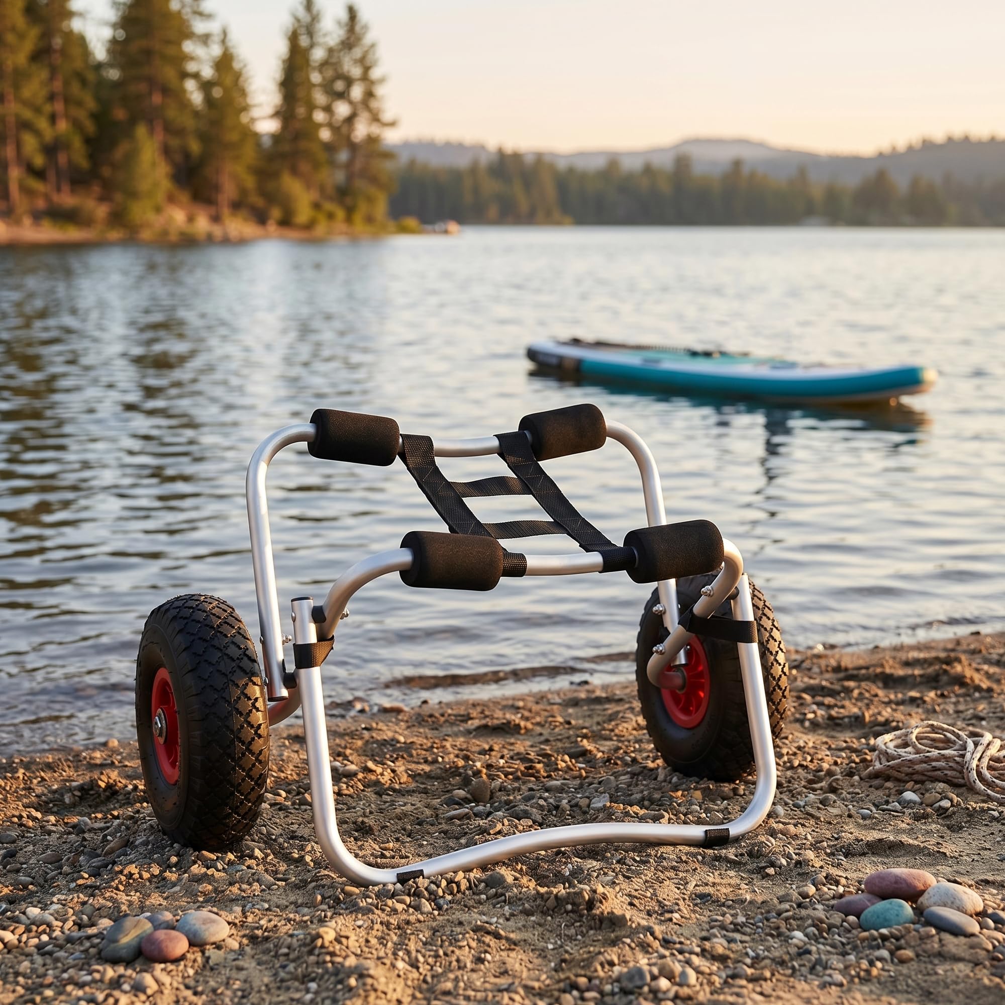 in.tec Kajakwagen Drau Kanuwagen 72 x 31 x 44 cm Transportwagen bis 70 kg | Surfwagen, Aluminium, Kajak, Kanu, Bootstrailer, Zusammenklappbar, Verstellbarer Gurt, mit Luftreifen, Breite Auflage
