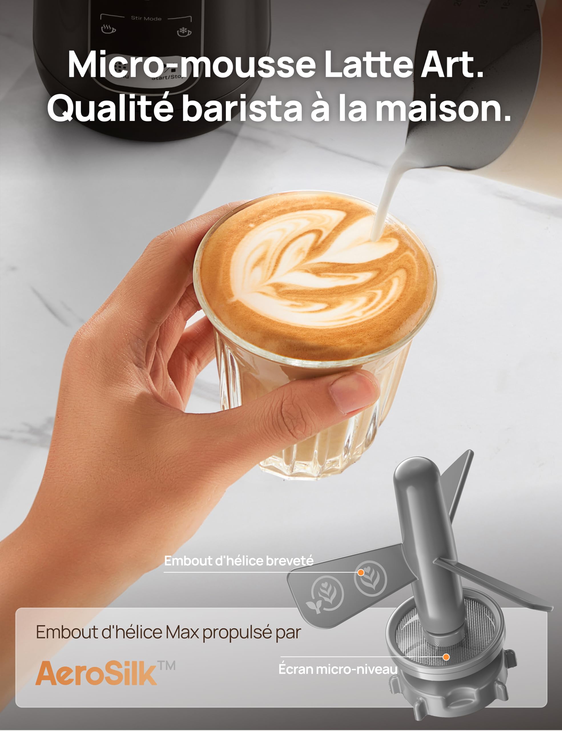 DREO Mousseur à Lait Électrique, 8-in-1 Mousseur Automatique pour Latte, Cappuccino, Chocolat Chaud, 270ml Milk Frother en Acier Inoxydable pour Mousse Chaude et Froide, LED, Facile à Nettoyer