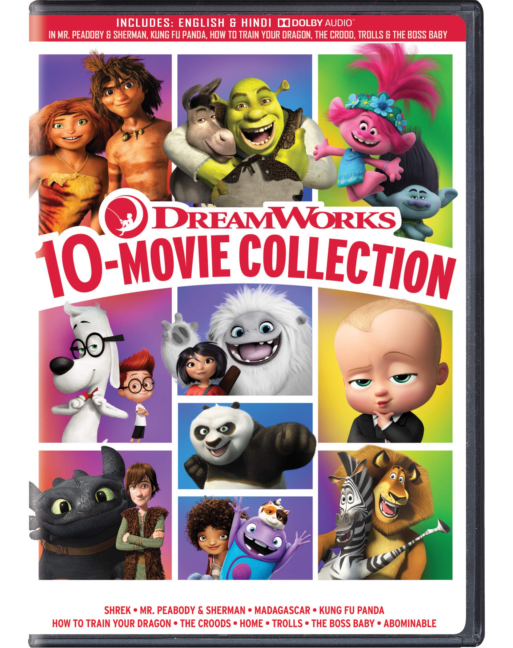 Dreamworks Animation 10 Movie Collection: Shrek (2001) + Madagascar (2005) + Kung Fu Panda (2008) + How to Train Your Dragon (2010) + The Croods (2013) + Mr. Peabody & Sherman (2014) + Home (2015) + Trolls (2016) + The Boss Baby (2017) + Abominable (2019) (10-Disc Box Set)
