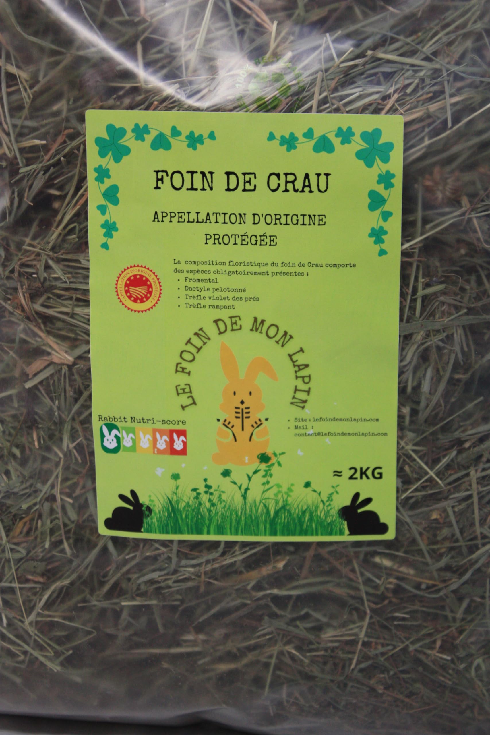 Foin De Crau AOP/AOC 2kg pour Lapin, et Rongeur - lefoindemonlapin (Lot de 1 de 2kg)