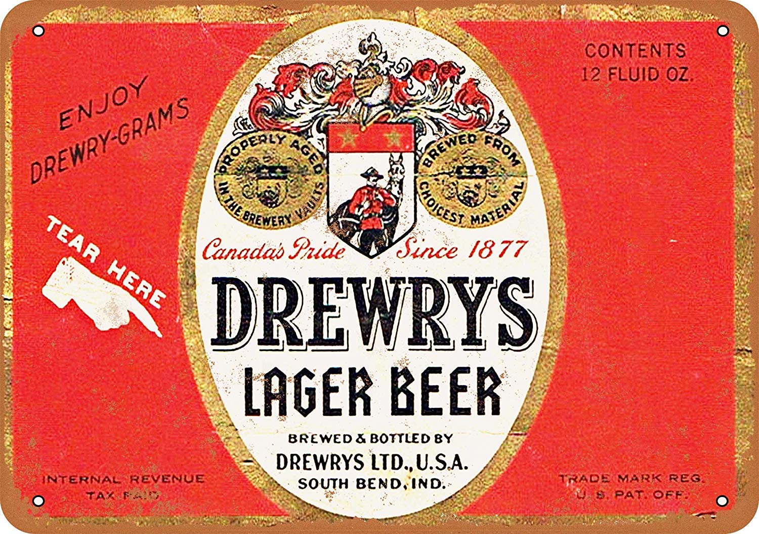 Drewrys Lager Beer Vintage Look Metal Sign Funny Aluminum Tin Sign Post Home Decor Wall Art Gift 8 x 12