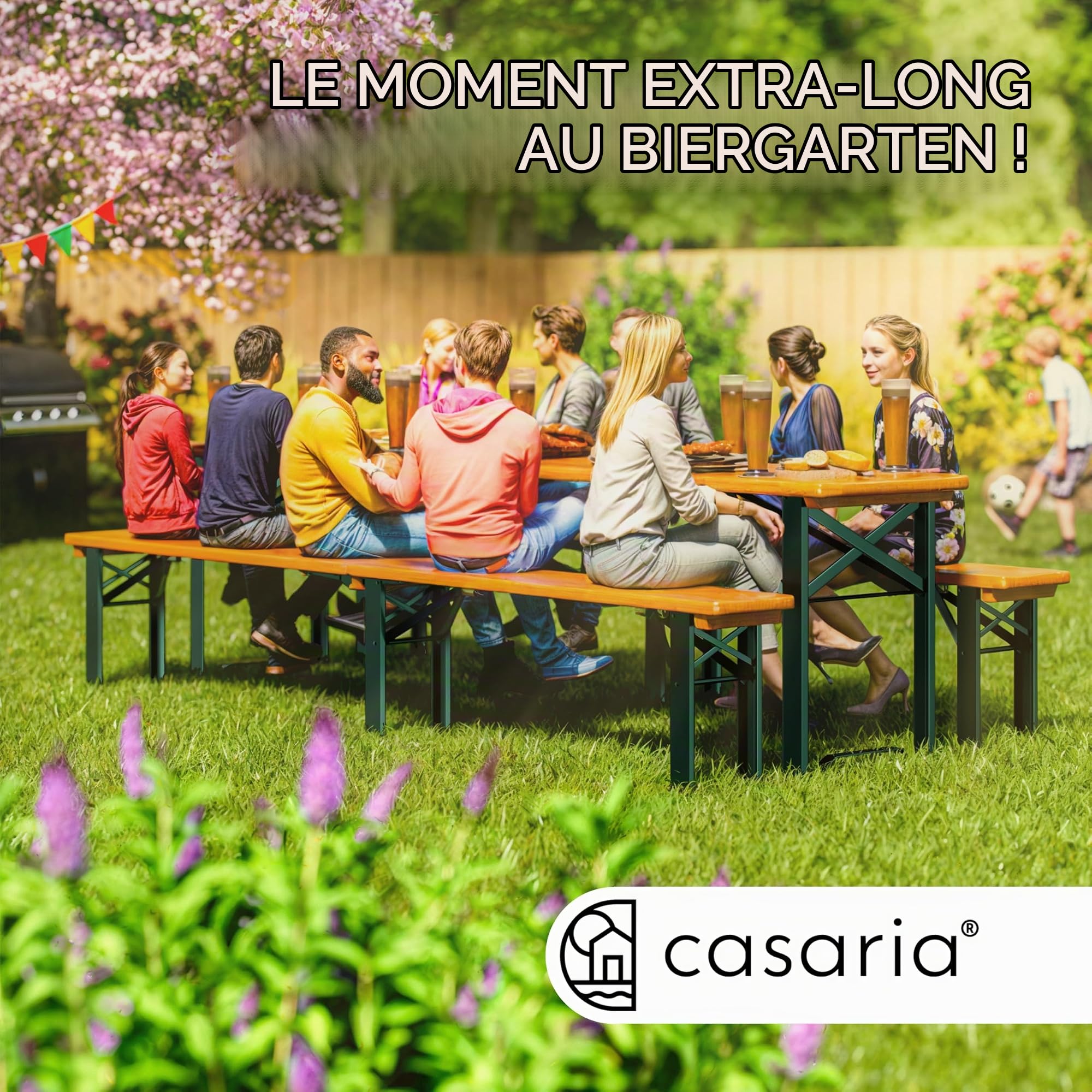 Casaria Ensemble Table et 2X bancs Bois Pliable