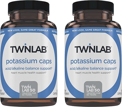 Twinlab Cápsulas de potasio - Suplemento de electrolitos para la salud muscular, cardíaca y tisular - 180 cápsulas, 99 mg (paquete de 2)