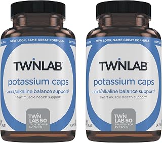 Twinlab Potassium Caps - Electrolyte Supplement for Muscle, Heart & Tissue Health - 180 Capsules, 99 mg (Pack of 2)