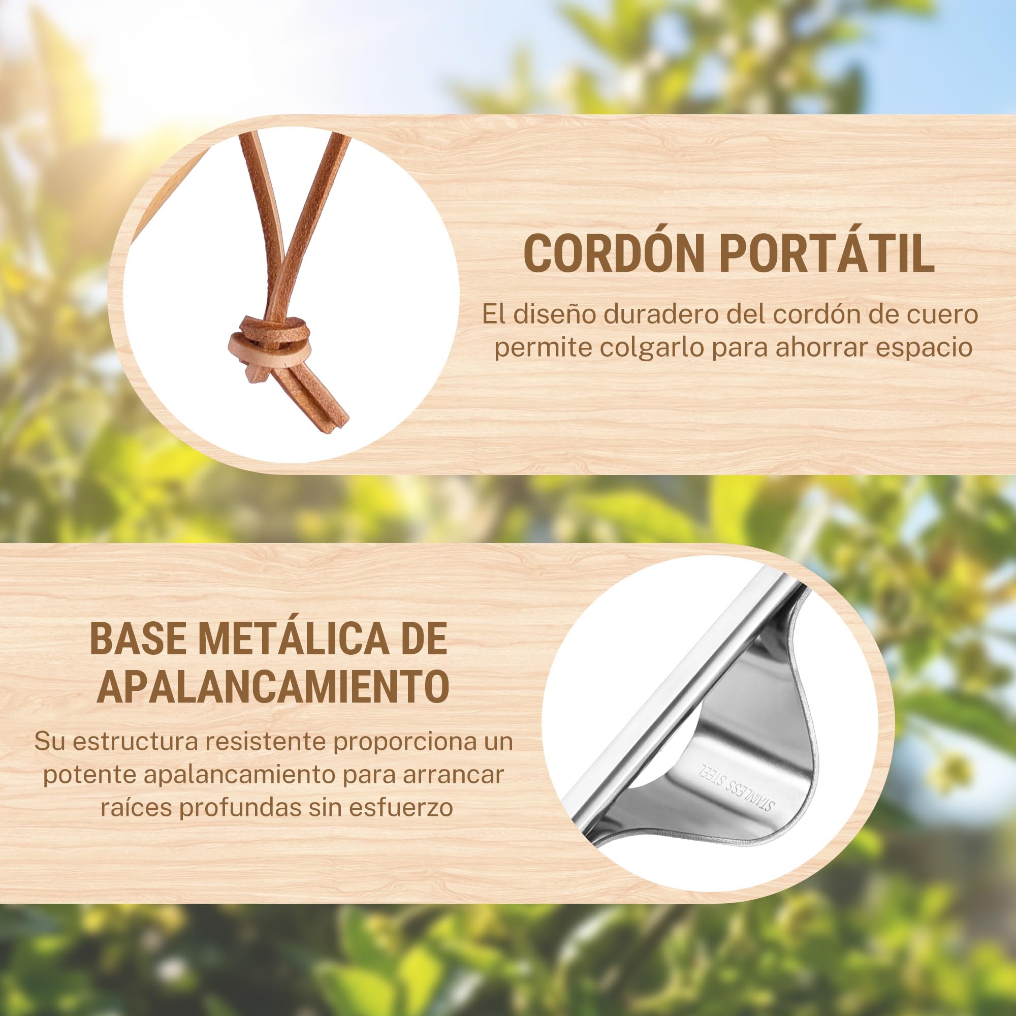 WORKPRO Desherbador Manual de Acero Inoxidable, Extractor de Malas Hierbas con Mango de Madera Ergonómico, Herramienta Quitahierbas para Jardín, para Quitar Dientes de León, Cardos y Otras Malezas