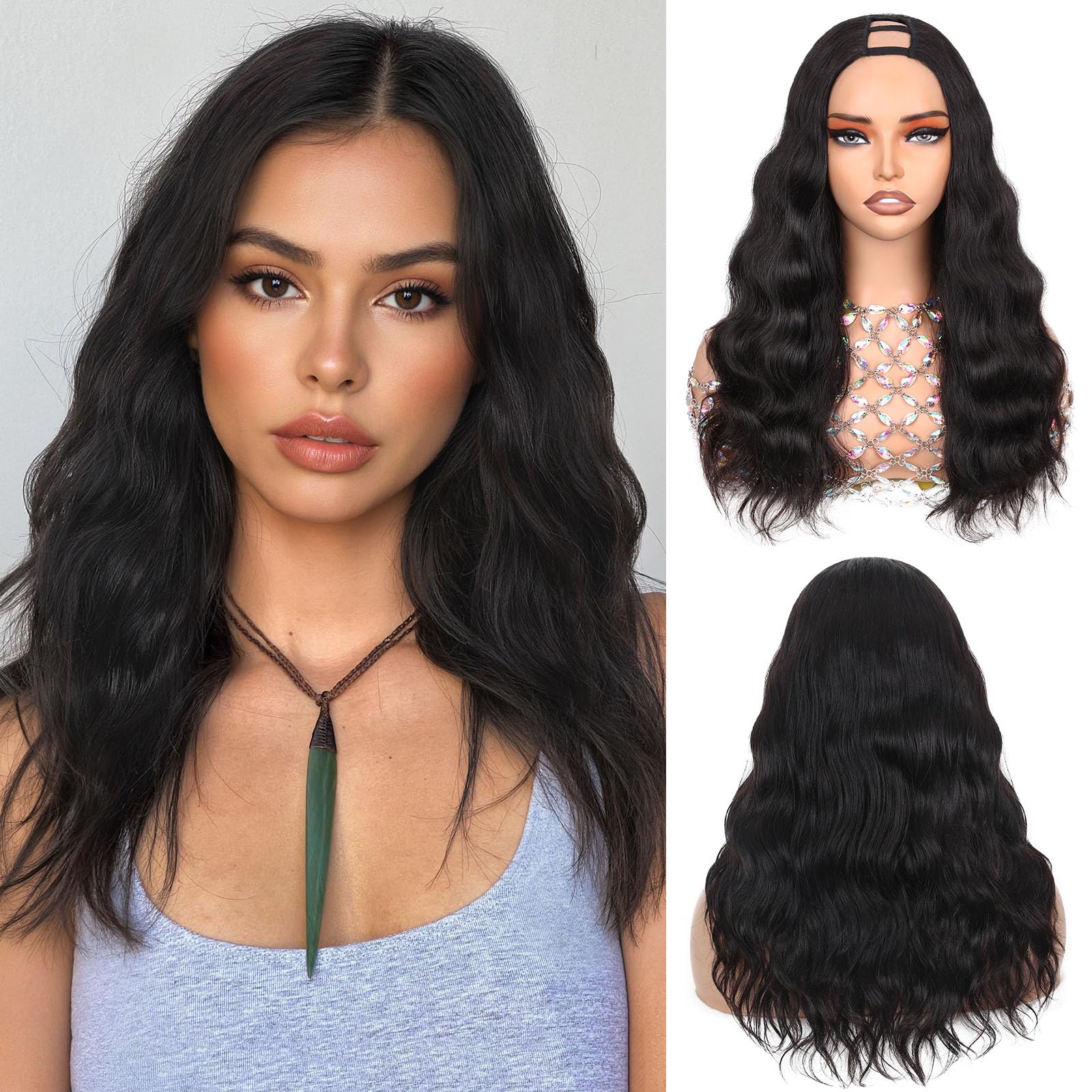 WIGNEE U Part Human Hair Wig 100% Brazilian Hair U Part Wig 4.5 CM Deep U Part Wig Human Hair 16 Inch Lightweight U Part Wigs For Black Women Natural