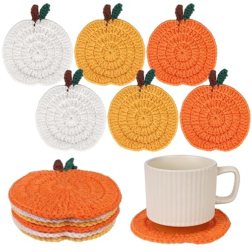 Haiabei 6 Pcs Fall Pumpkin Coaster Handmade Knitted Pumpkin Coasters Woven Drink Coaster Cup Mat Pad for Fall Harvest Thanksgiving Halloween Home Kitchen Office Housewarming Party Table Decor